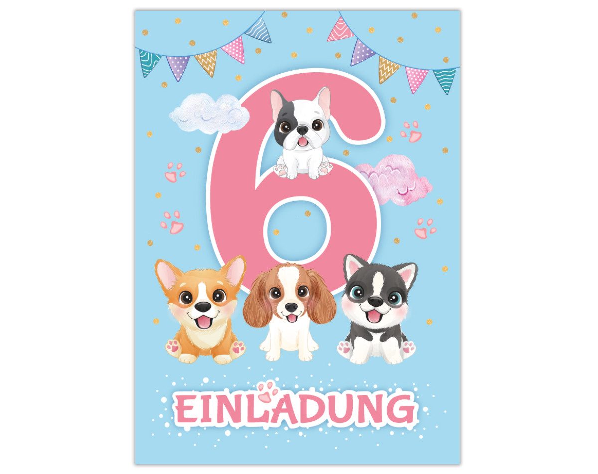 Thumbnail - JUNAPACK Einladungskarten Hunde zum 6. Kindergeburtstag Einladungen mit Umschlägen Karten Welpen, Einladungskarten mit U...