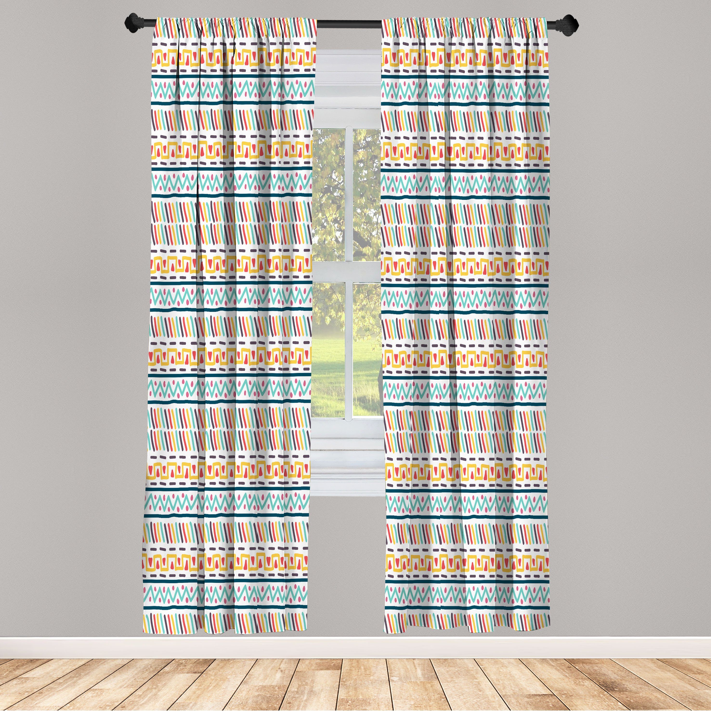Gardine Vorhang für Wohnzimmer Schlafzimmer Dekor, Abakuhaus, Microfaser, Abstrakt Doodle bunten Formen