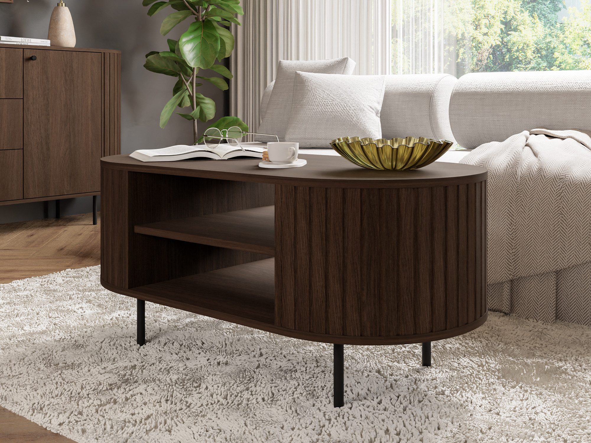 Beautysofa Couchtisch ORION mit Ablagefach geriffelten Seiten und Metallfüßen (moderner Wohnzimmertisch), 15 cm hohe Metallfüße – Bild 5 von 5