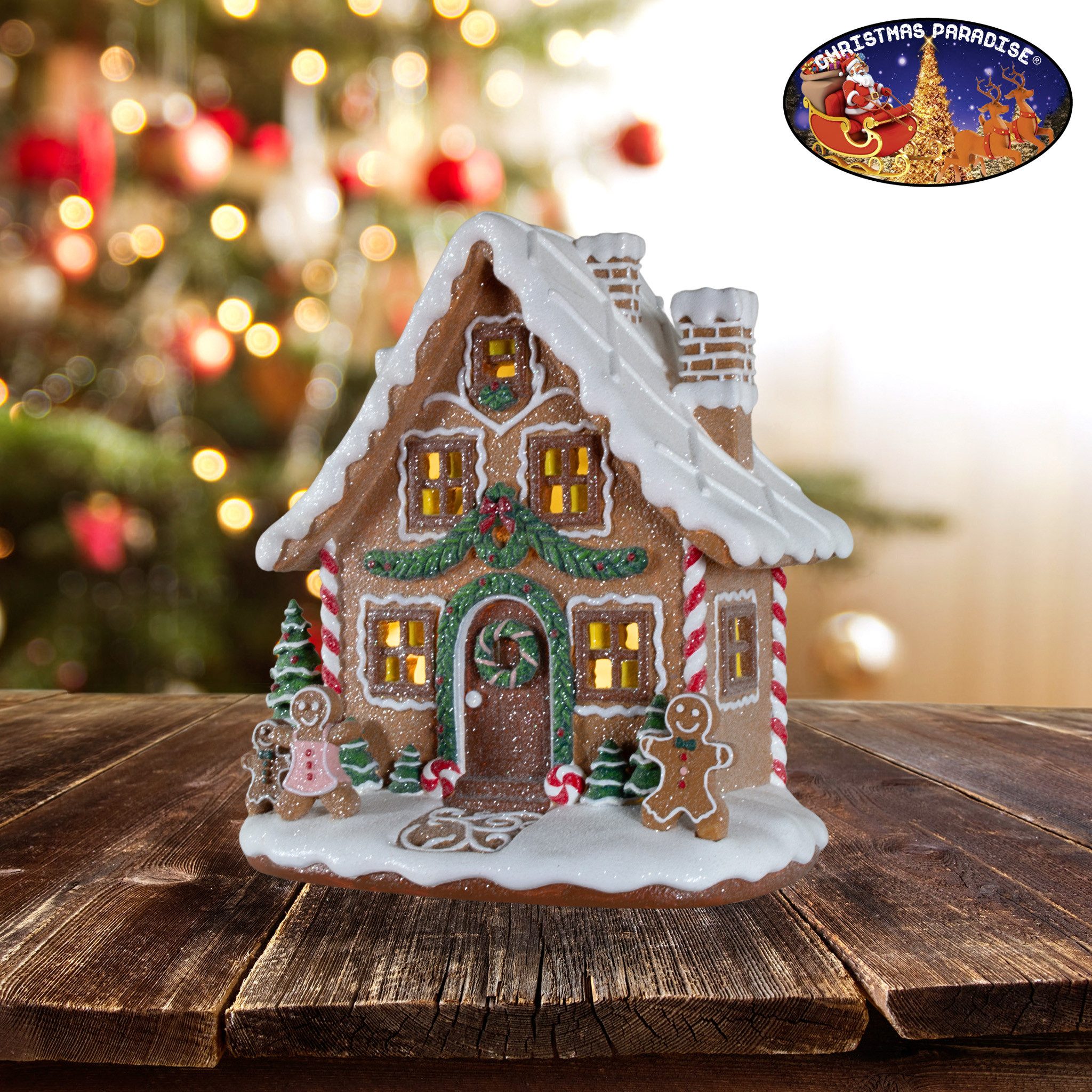 Christmas Paradise Weihnachtshaus LED Lebkuchenhaus 24cm, braun mit Lebkuchenfamilie – Bild 5 von 5