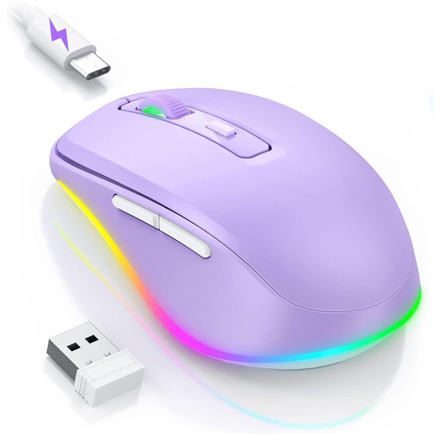 Seenda Wiederaufladbare kabellose 2.4G-Maus mit Jiggler-Funktion Maus (Funk, 2000 dpi, Leise USB-Funkmaus (2000 DPI) für PC/Mac/Windows)