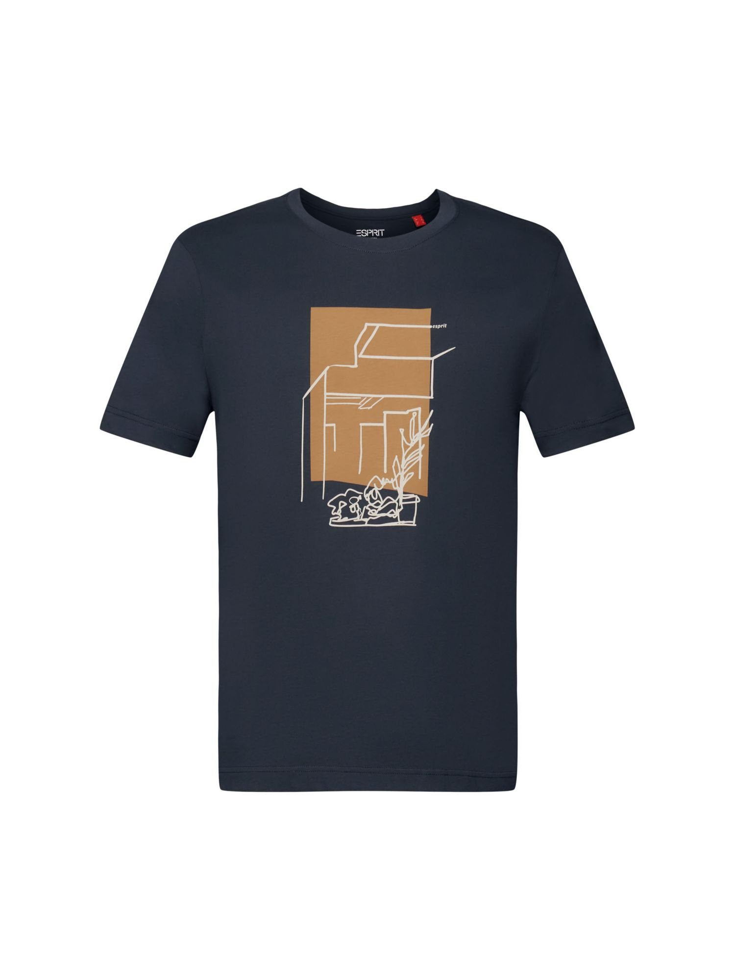 PETROL Frontprint, edc T-Shirt by BLUE mit Esprit 100% (1-tlg) T-Shirt Baumwolle