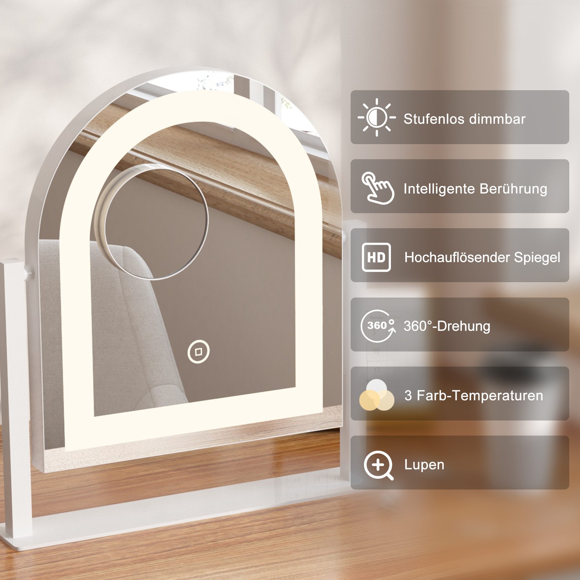 WDWRITTI Schminkspiegel mit beleuchtung Rund Bogen LED Kosmetikspiegel 10x günstig online kaufen