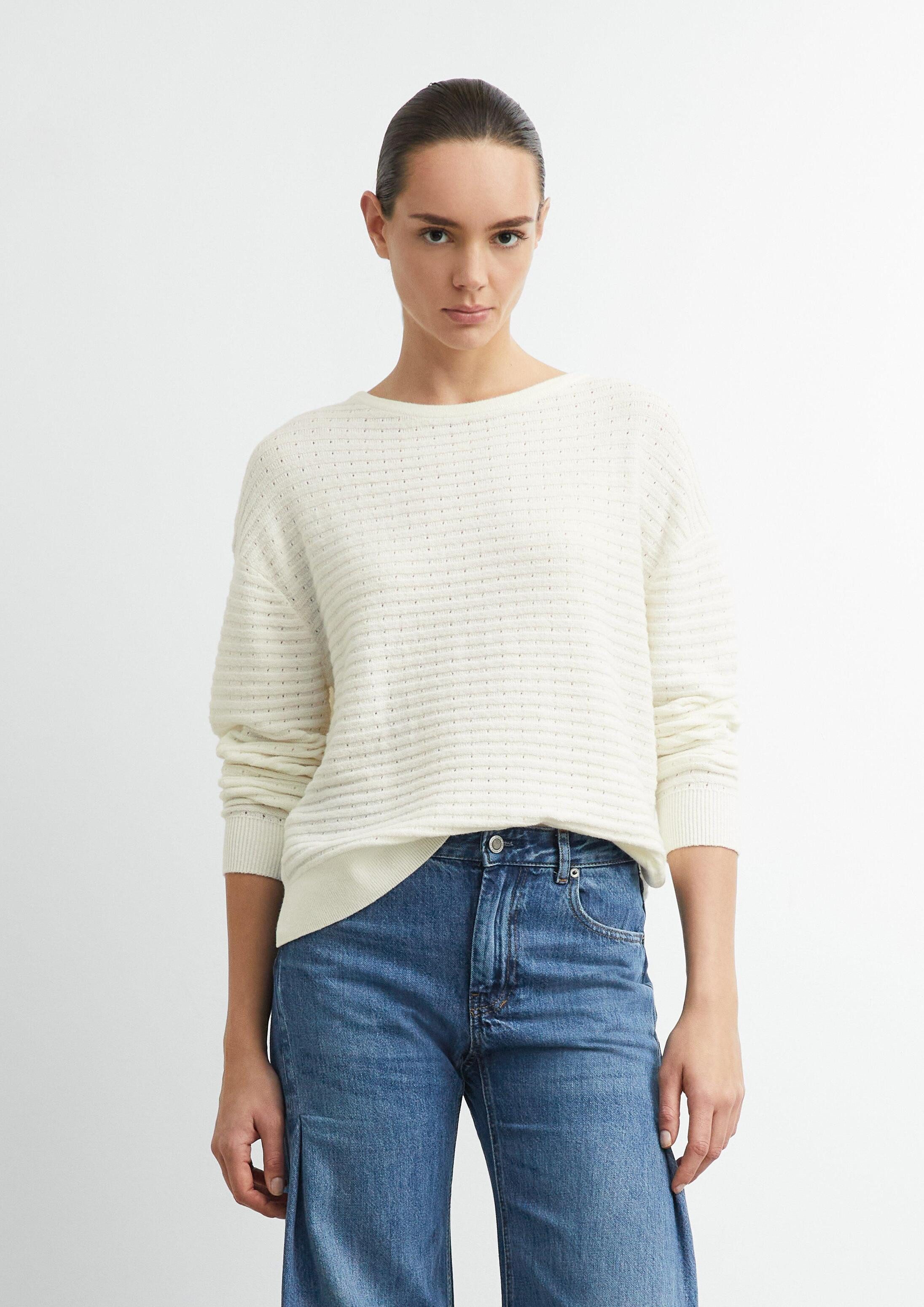 comma Longpullover Strickpullover Strukturierter Pullover aus softem Baumwollmix