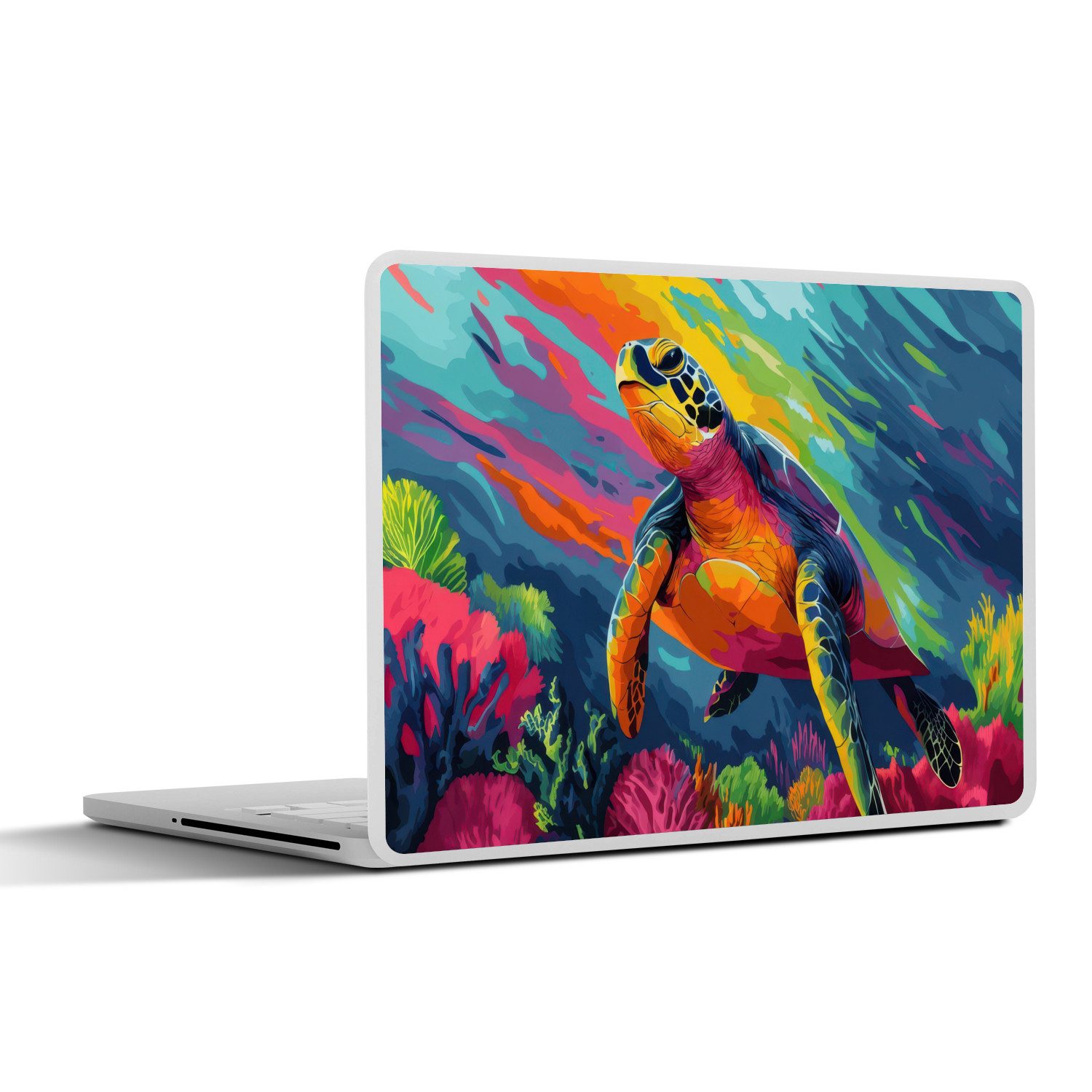 MuchoWow Laptop-Aufkleber Koralle - Schildkröte - Abstrakt - Wasser, (1tlg), Laptop Folien Cover, Aufkleber, Sticker, Schutz vor Kratzern, 25x18 cm
