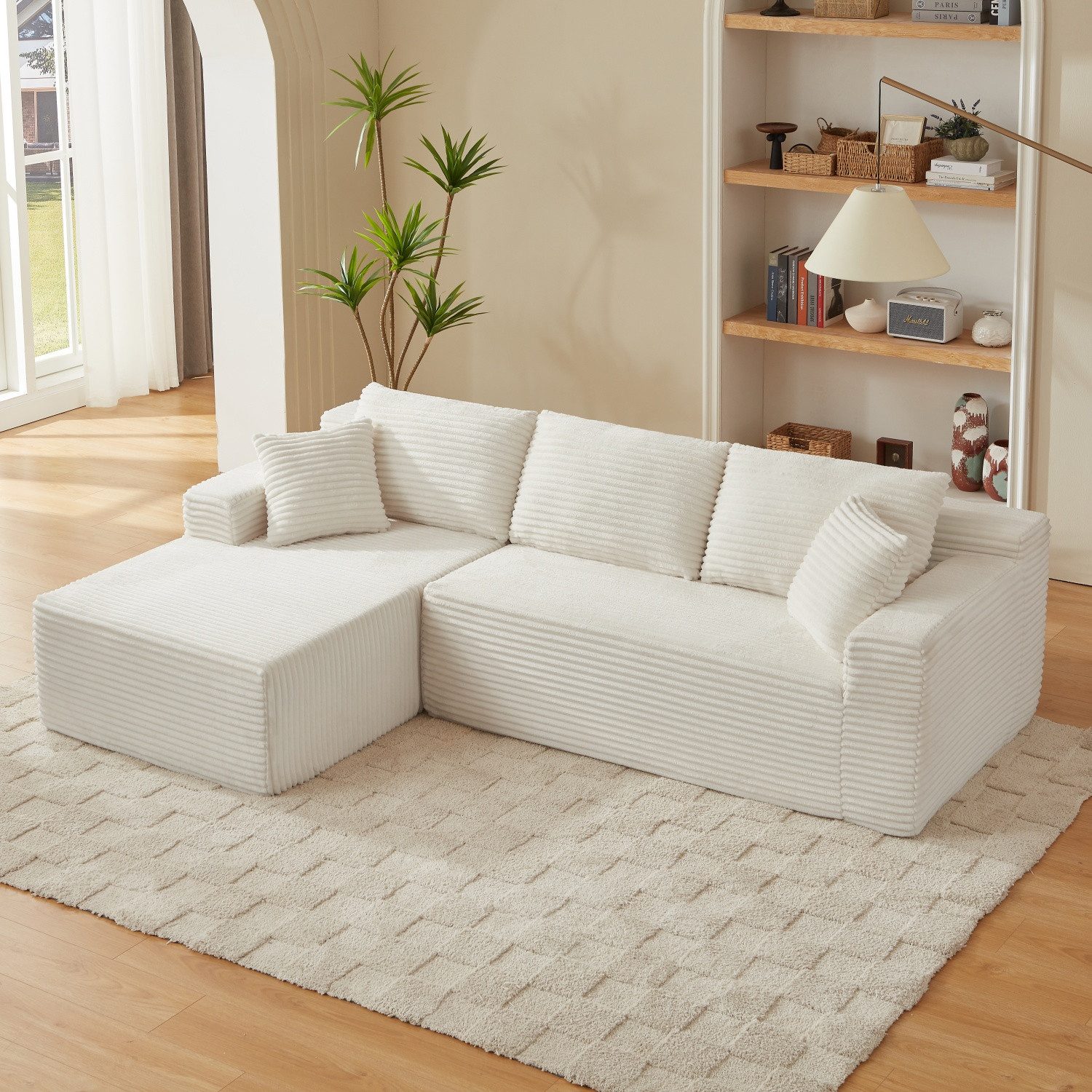 ANYSUN Ecksofa 3-Sitzer Couch L-Form, 252 cm Sofa Modulares Ecksofa, Cord-Schlafsofa, 3 Sitz Modulare Sofa,Keine Montage erforderlich, für Wohnzimmer, Cloud Couch mit übergroßen Chaise
