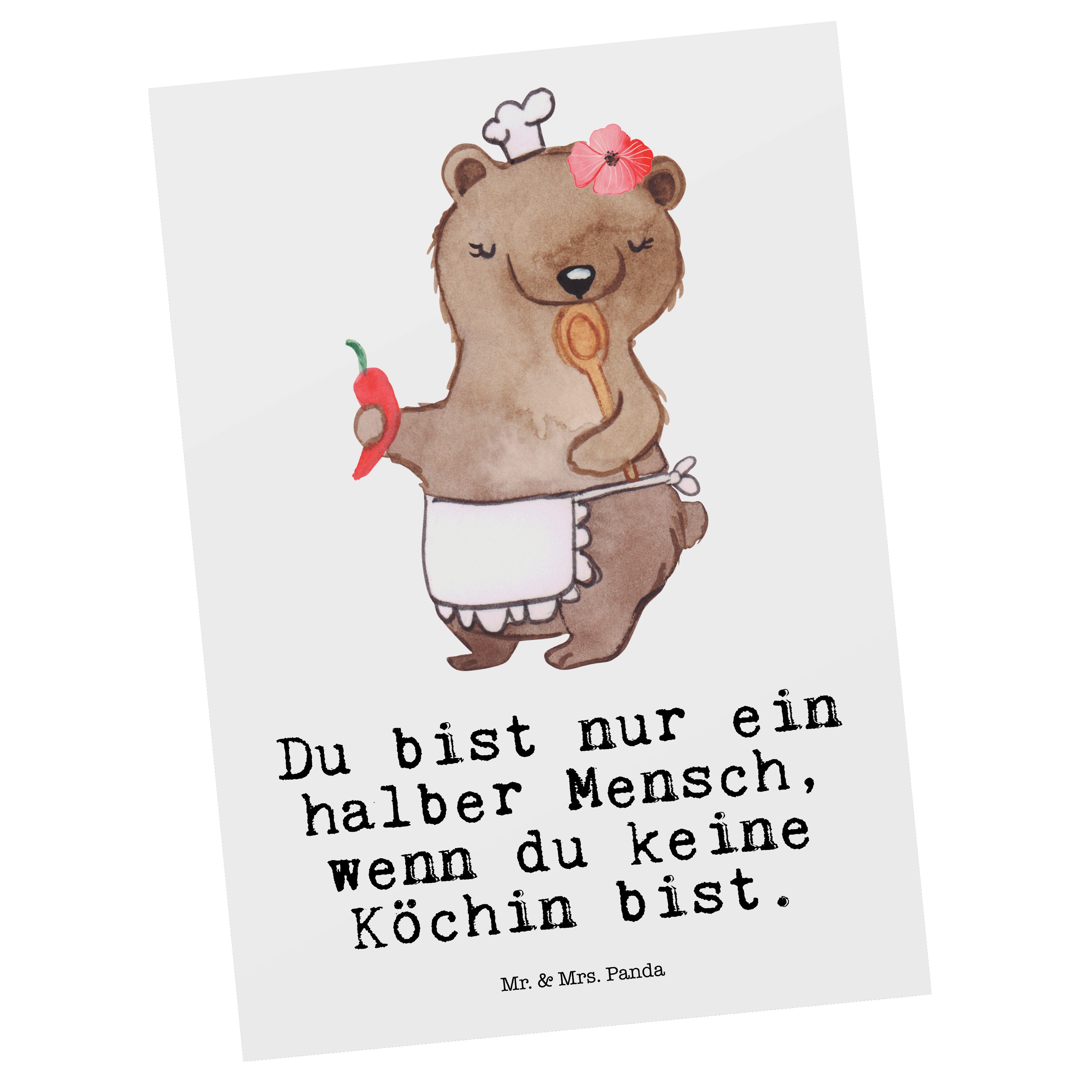 Mr. & Mrs. Panda Postkarte Köchin mit Herz - Weiß - Geschenk, Dankeskarte, Hobbykoch, Abschied