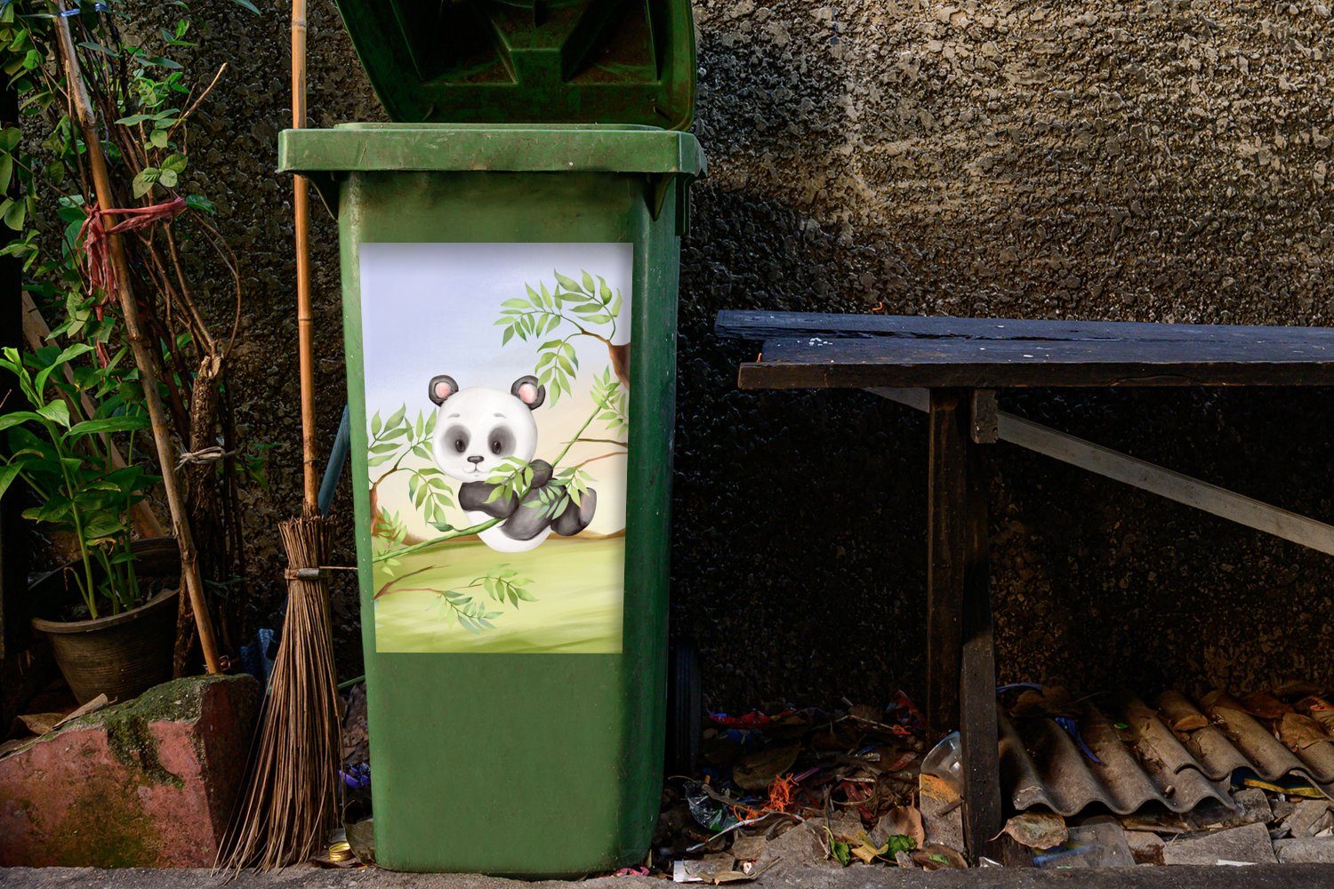 St), - (1 Wandsticker Dschungel Sticker, Tiere Container, MuchoWow Panda Mülltonne, Abfalbehälter - Mülleimer-aufkleber,