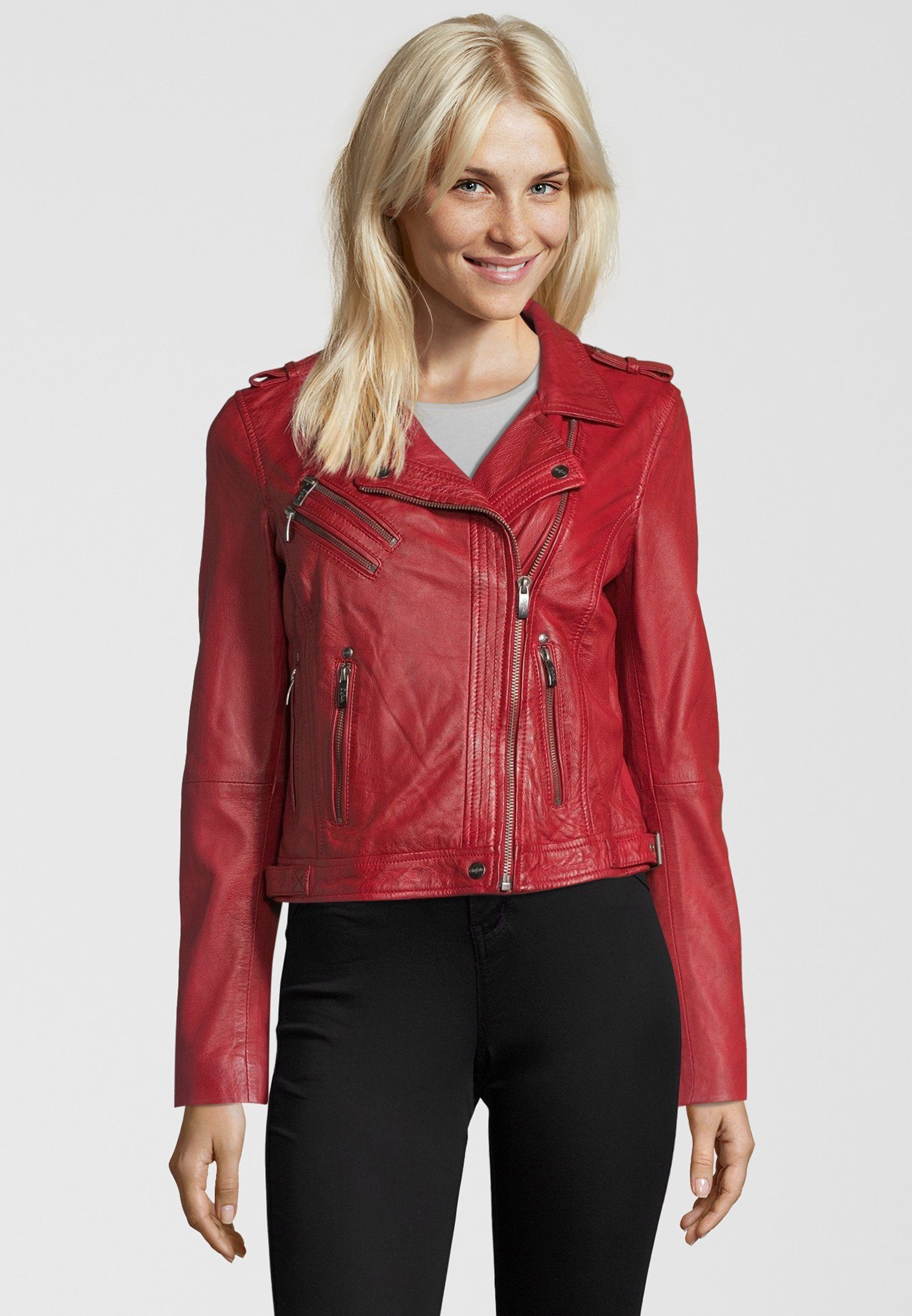 Zipper Lederjacke mit Buffalo BE asymmetrischem Proud