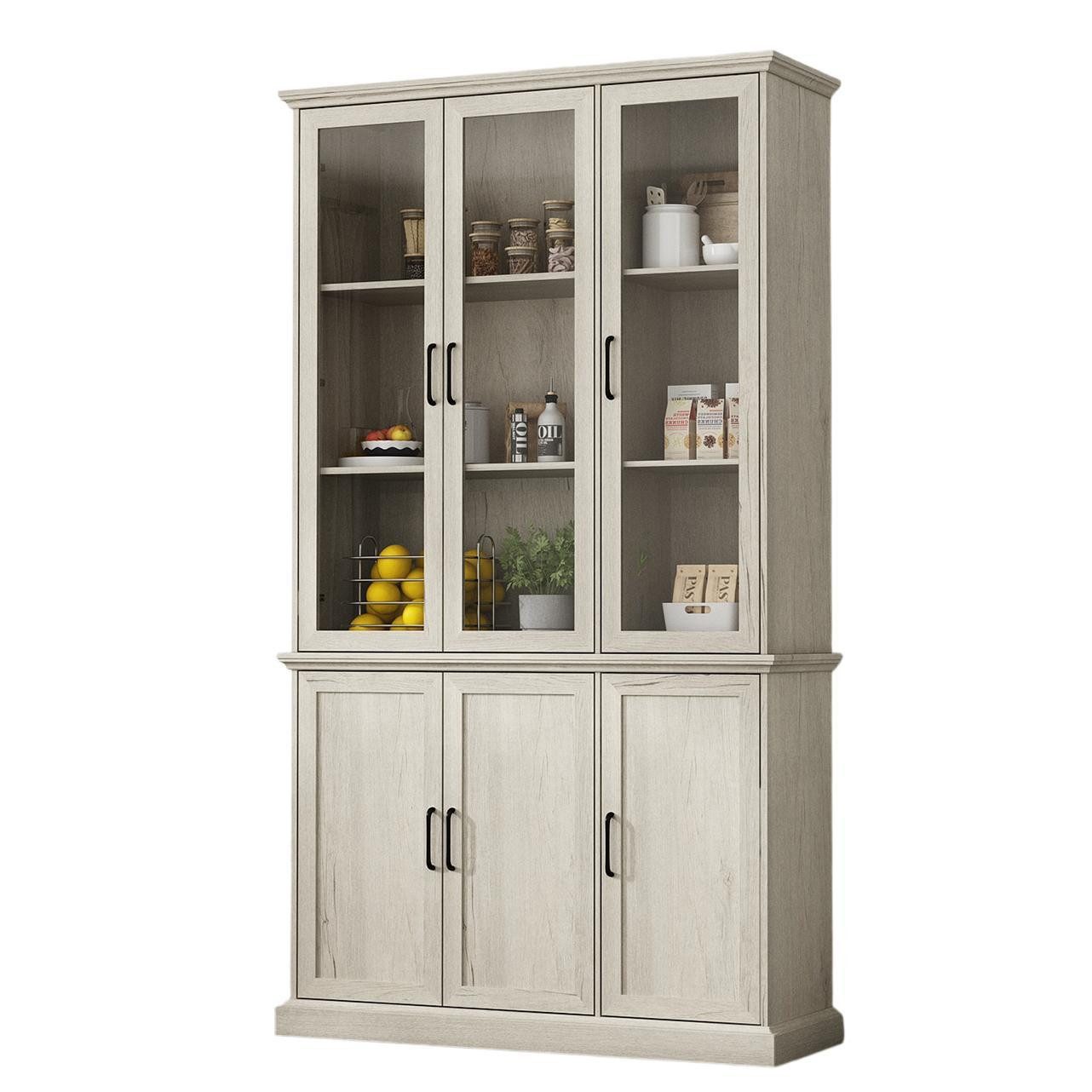 FUFU&GAGA Küchenbuffet MDF+Glas, Weiß mit Holzmaserung günstig online kaufen