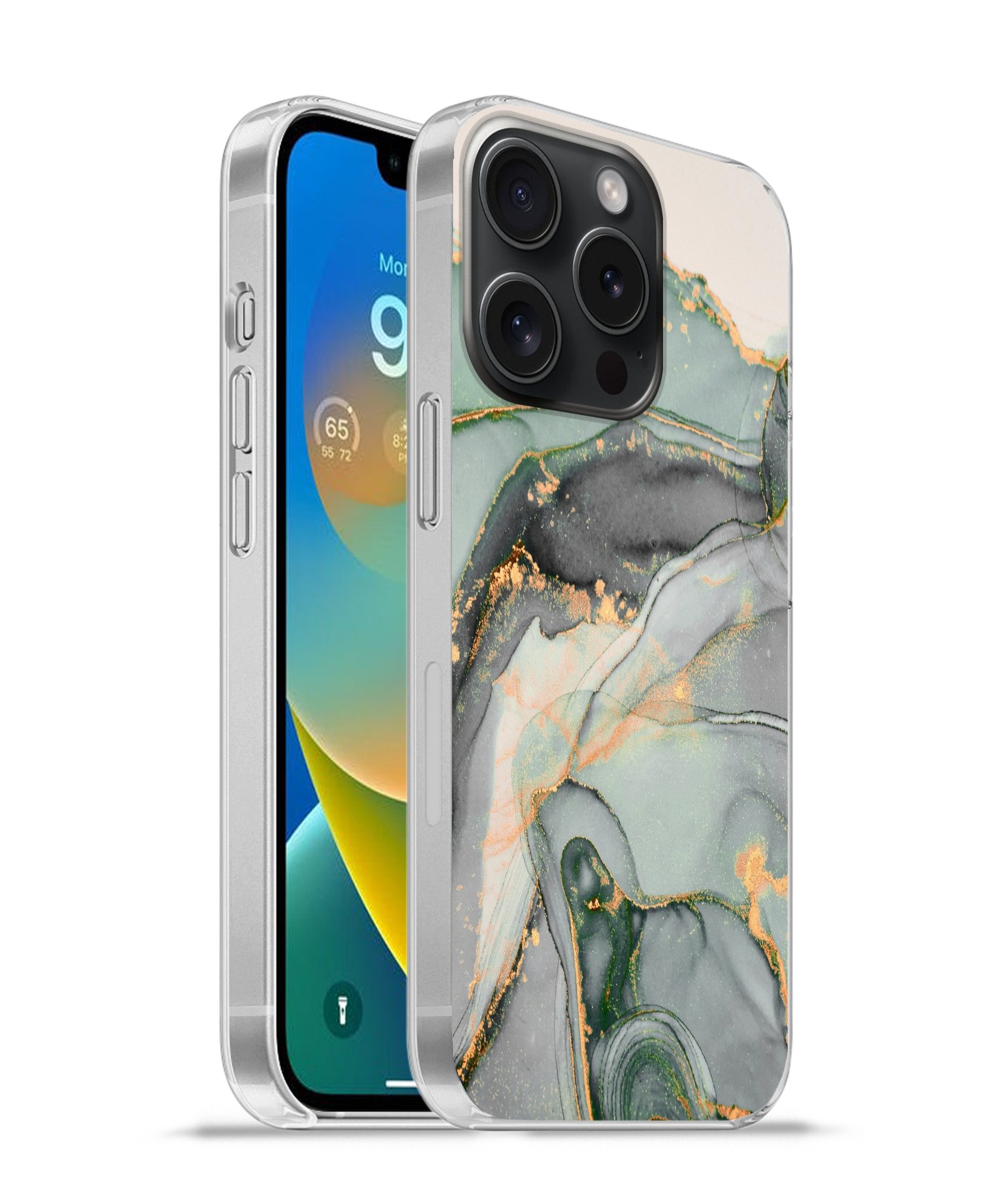 MuchoWow Handyhülle für Apple iPhone 15 Pro Gold - Marmor - Grün - Luxus - Glitzer - Marmo, Smartphone-Bumper, Print, Handy Schutzhülle Dünn