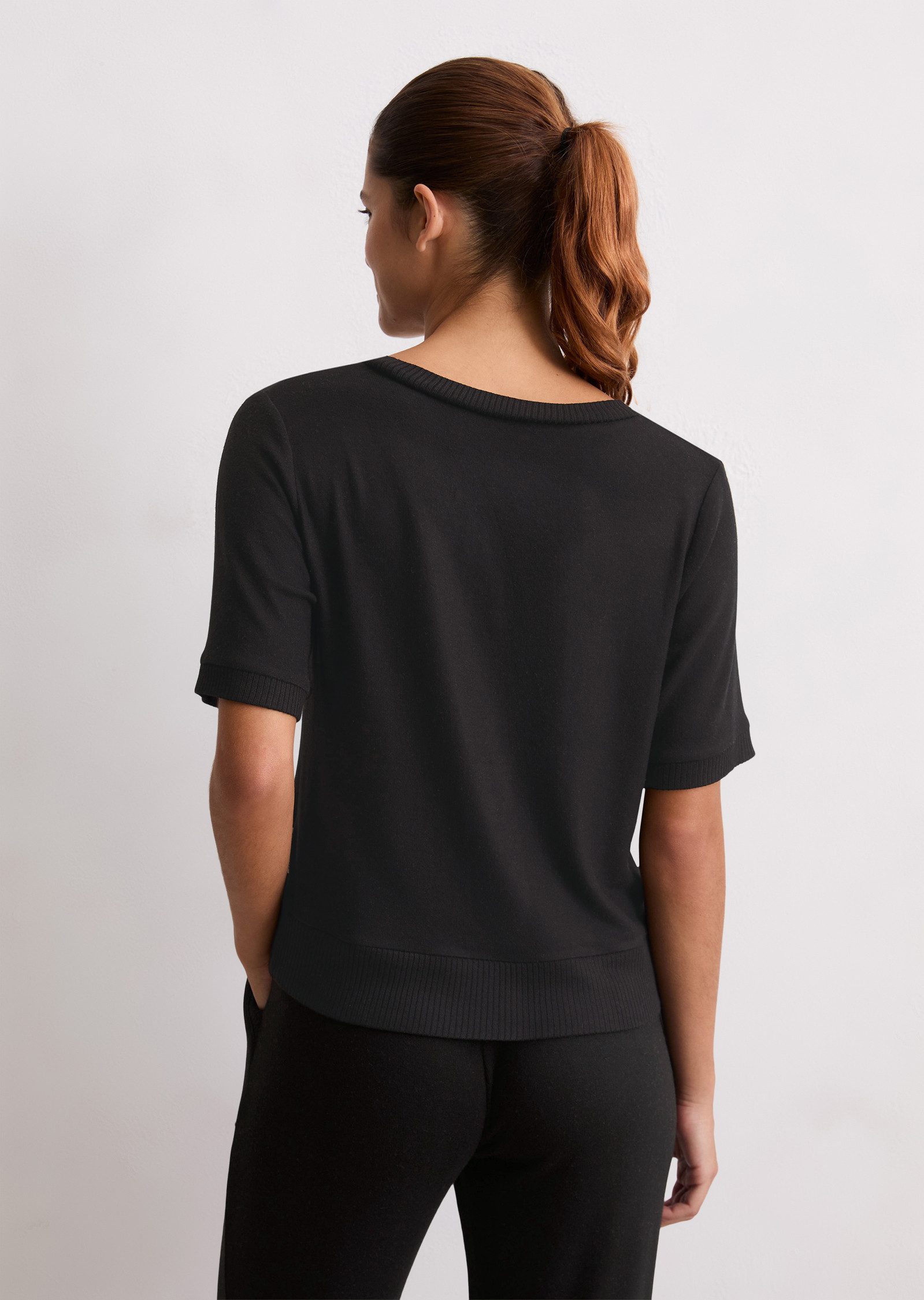 Marc O'Polo Kurzarmshirt gerippte Abschlüsse, Rundhals, Halbarm, weich, Modalmix, leicht
