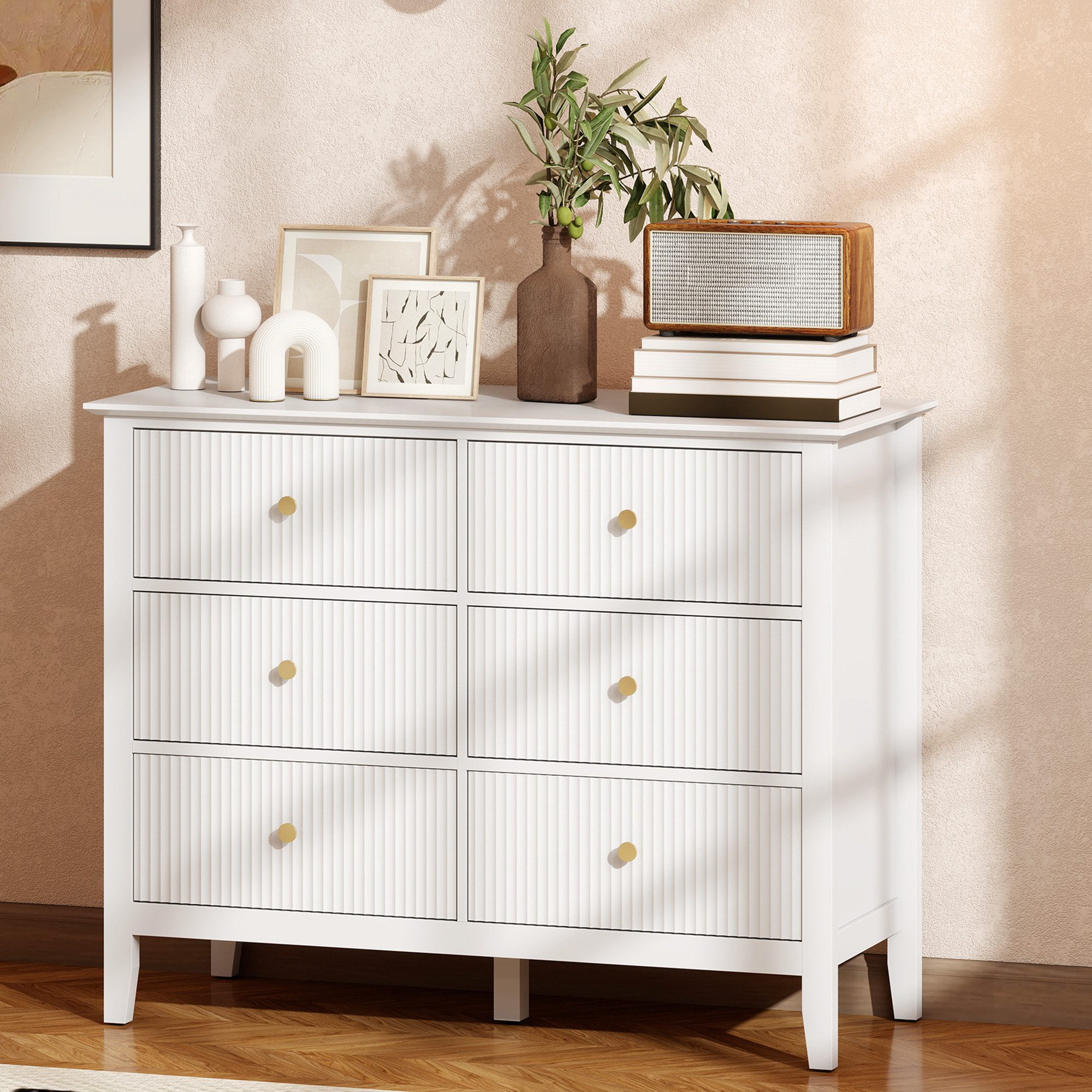 HOMCOM Kommode Schubladen Schrank für Wohnzimmer Schlafzimmer Flur 40x78cm Weiß (Sideboard mit 6 Schubladen, 1 St., Moderner Aufbewahrungsschrank), Breite 100 cm