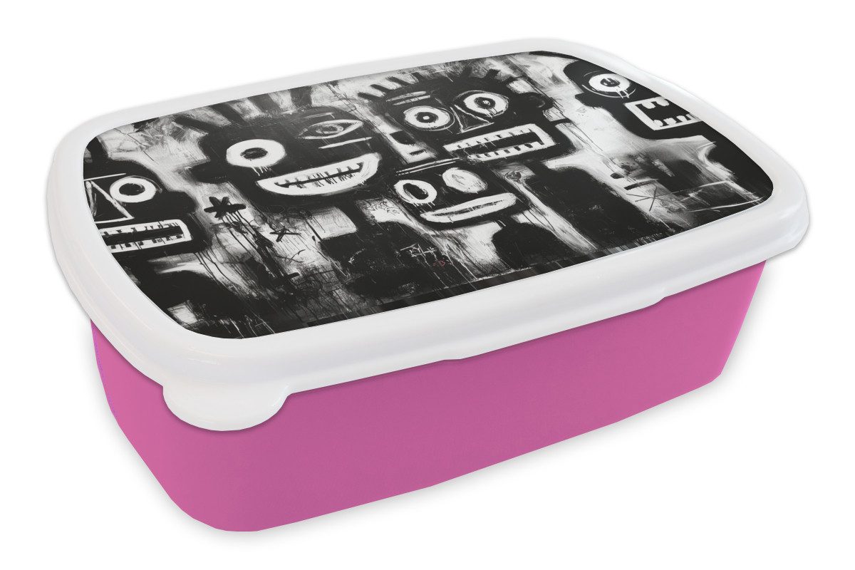 MuchoWow Lunchbox Malerei - Figuren - Schwarz - Abstrakt, Kunststoff, (2-tlg), Brotdosen, Lunch Box, Brotbox für Kinder und Erwachsene