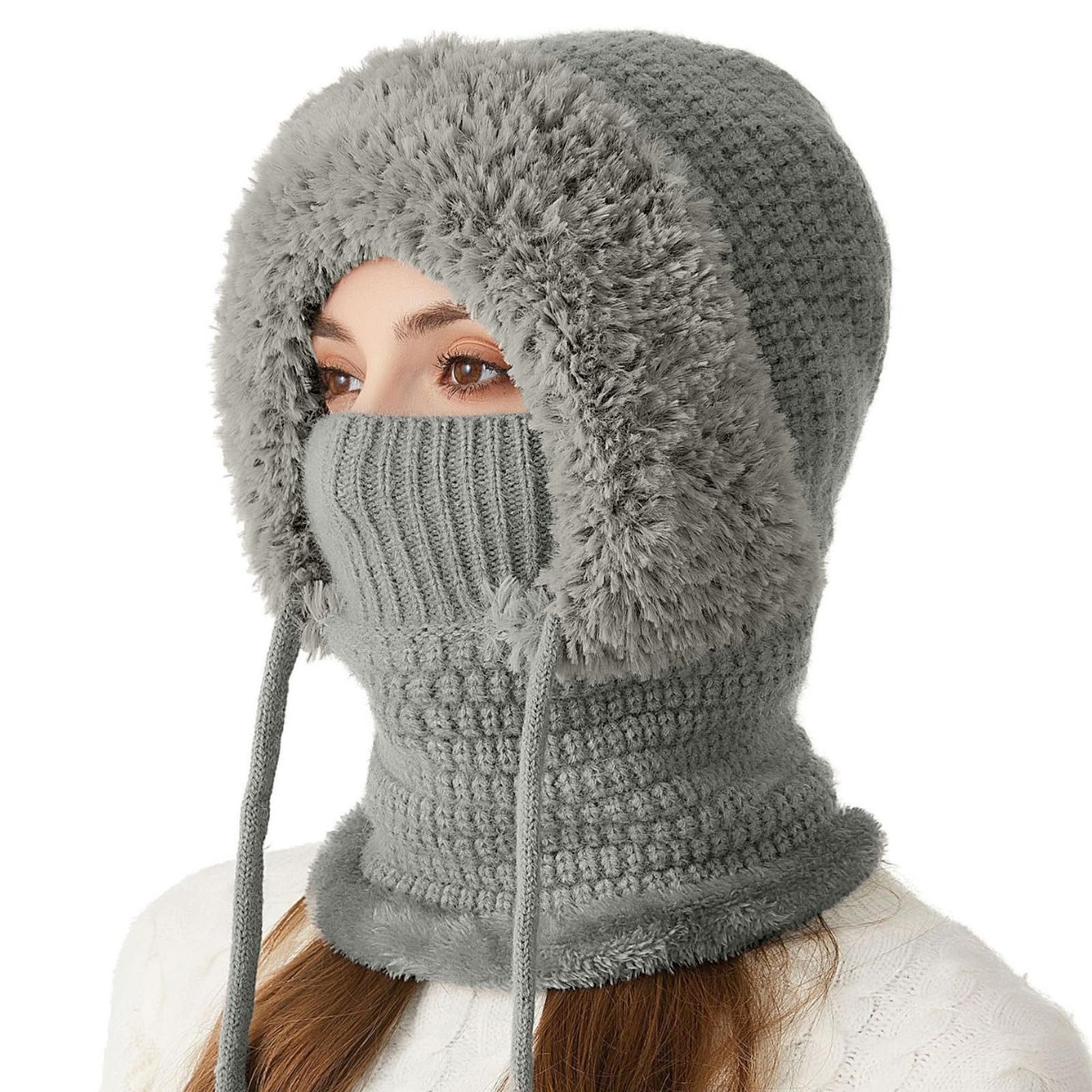 nsihing Sturmhaube 3 in 1 Beanie Mütze für Damen,Strick Sturmhaube Winddicht Wintermütze (Winter Warme Strickmütze mit Schal & Gesichtsmaske) für Outdoor Skifahren Wandern Winter Geschenk