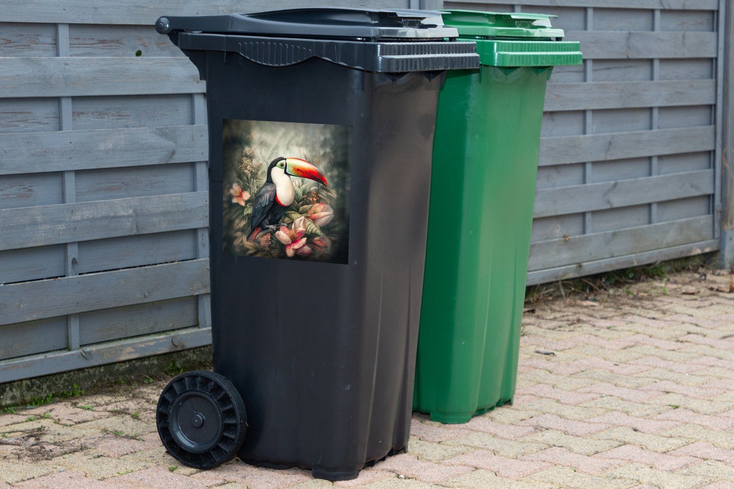- Mülleimer-aufkleber, - Container, Abfalbehälter Vögel Mülltonne, MuchoWow Tukan Wandsticker Blumen - Sticker, (1 - Pflanzen Tropisch St),