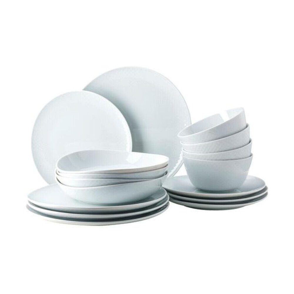Rosenthal Geschirr-Set Geschirr-Set 16-tlg. Junto Weiß (16-tlg), Porzellan, Geschirr-Set, 16-tlg., Porzellan