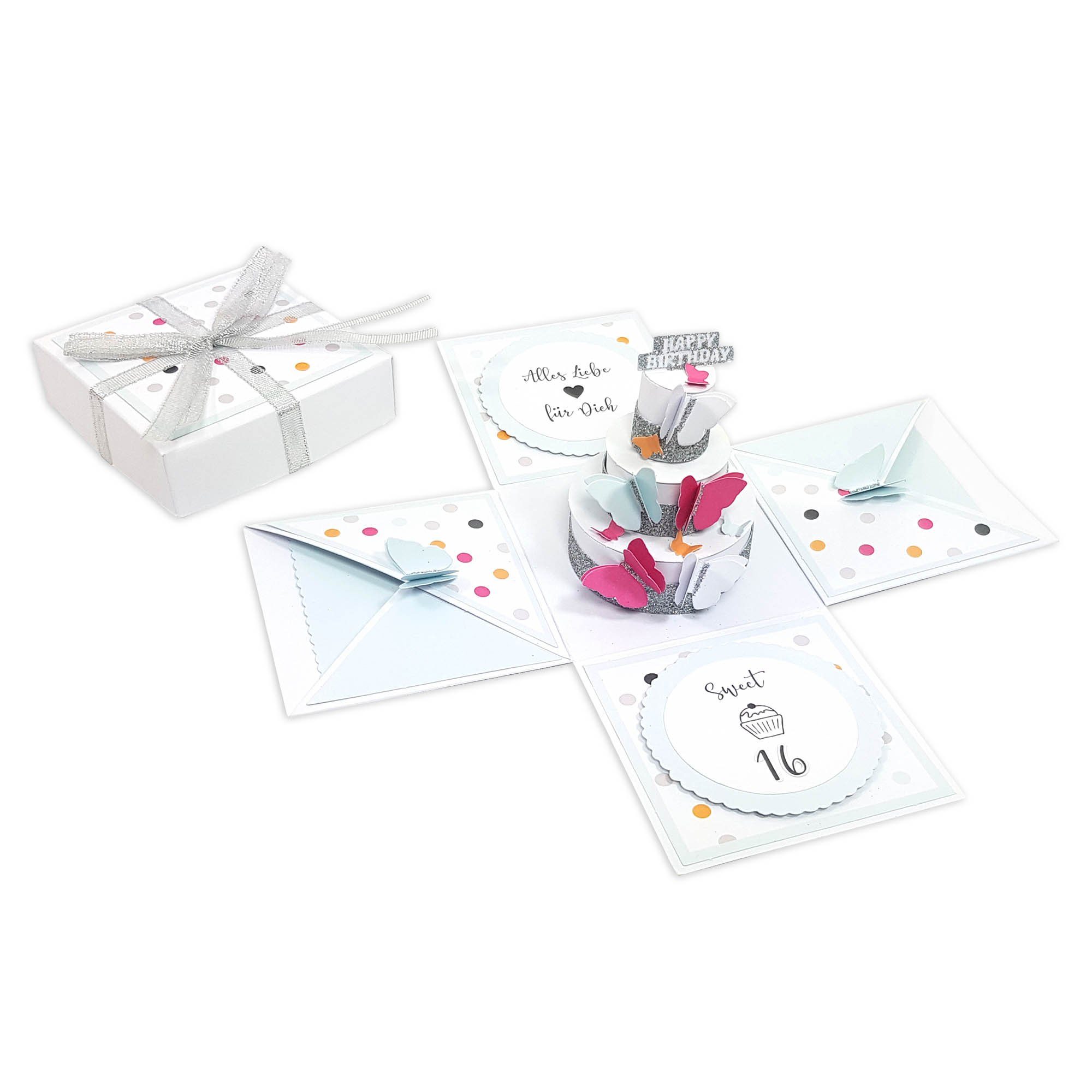 Frau WUNDERVoll Papierdekoration DIY Explosionsbox Happy Birthday Konfetti Bastelset Box10x10x10cm