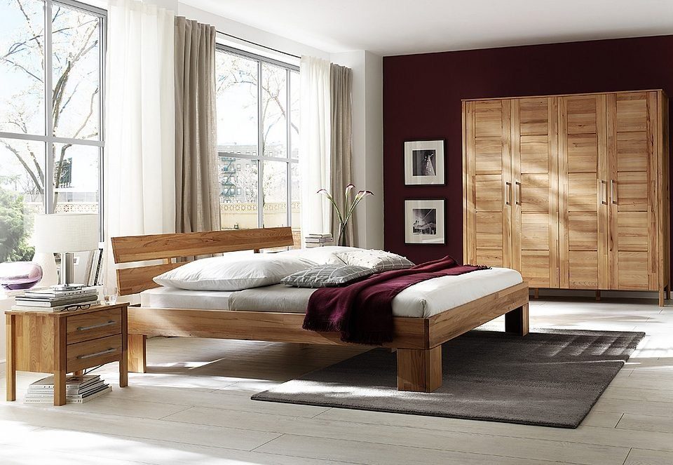 Home affaire Massivholzbett Modesty II, Made in Europe (hohe Belastbarkeit: 200kg je Seite), aus massiver Kernbuche, in verschiedenen Breiten, mit Metallbeschlägen