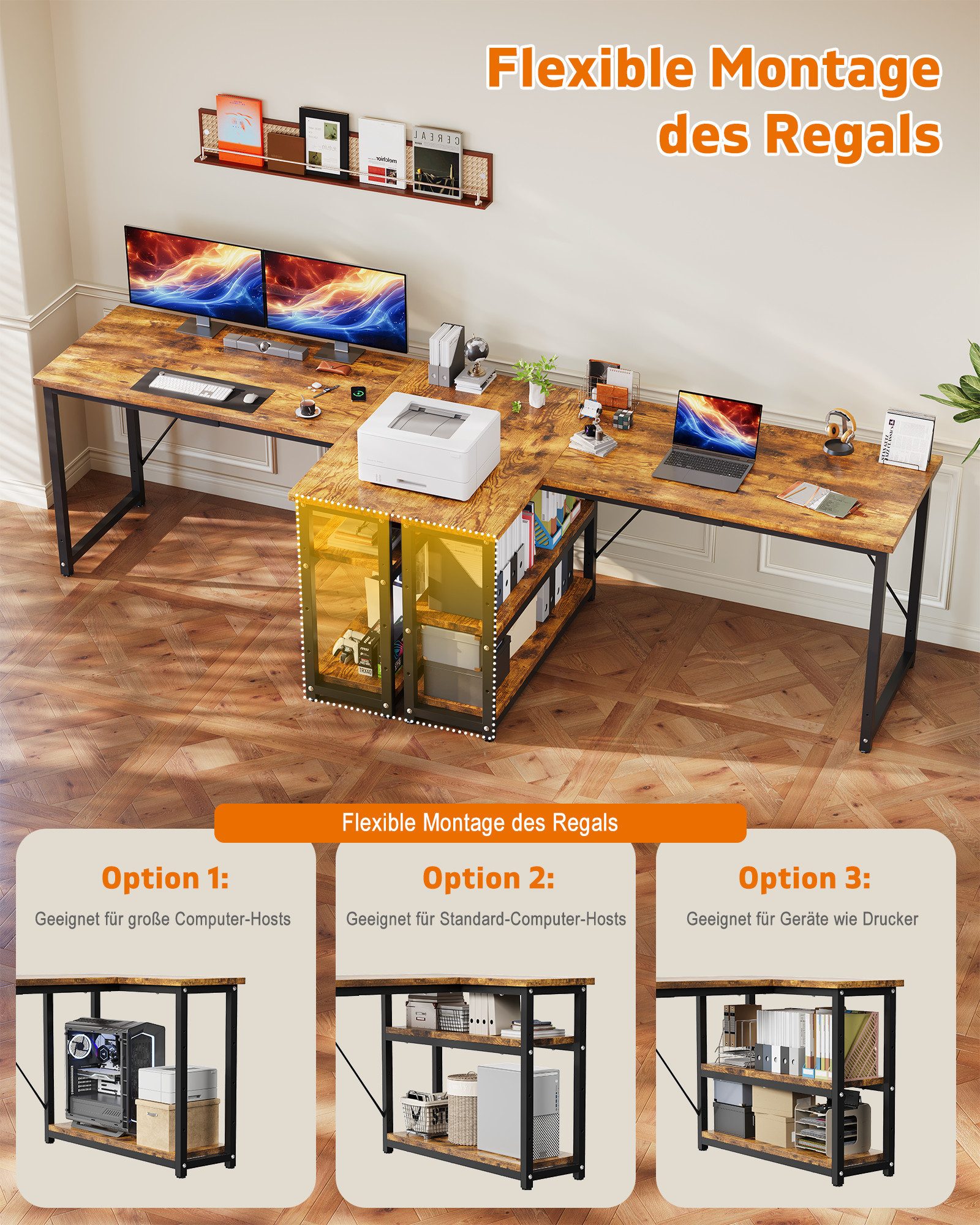 HOMALL Computertisch Eckschreibtisch Reversibel L Förmiger Schreibtisch mit Regal (120/140/160cm,PC Tisch,L-Computertisch,Schreibtisch,Geeignet für Büro, Arbeit – Bild 5 von 5