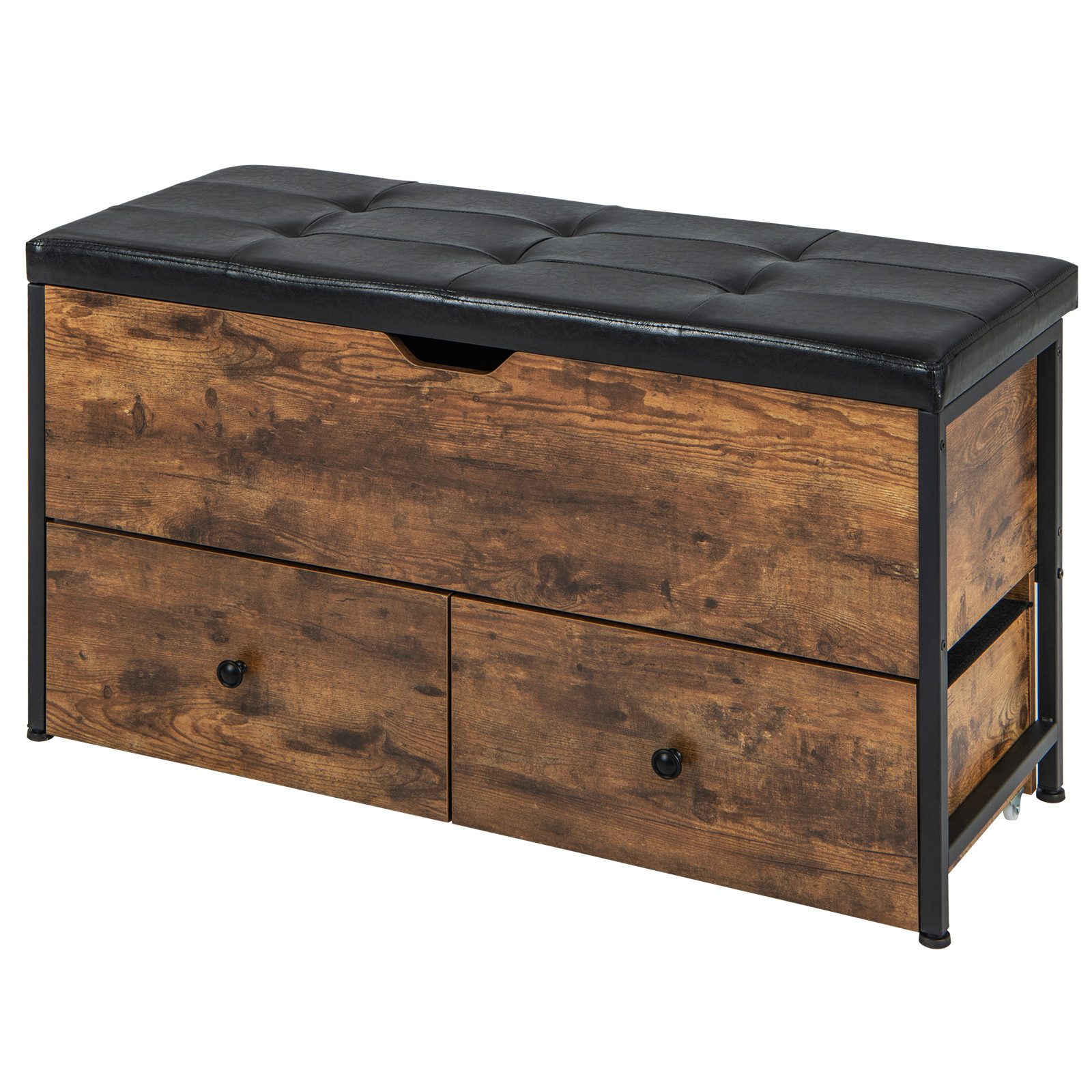 COSTWAY Schuhbank,  mit Sitzkissen, Stauraum&Rollen, Holz, 101x41x58cm, 150kg