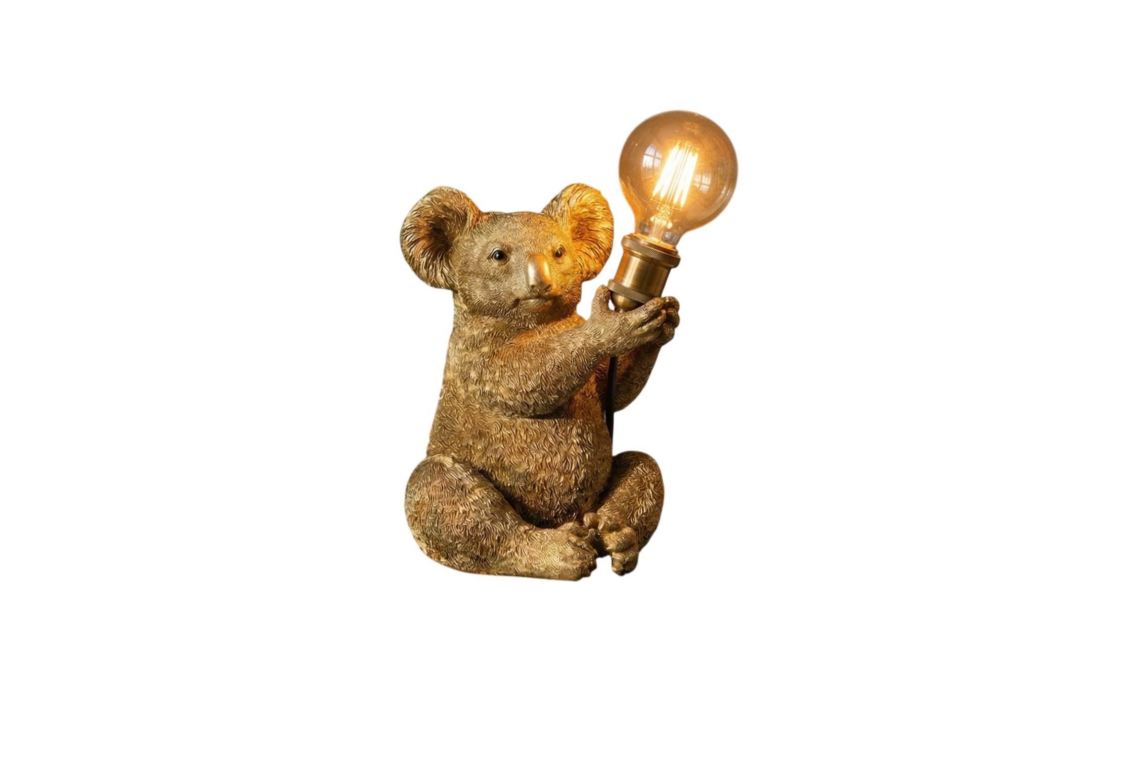 Licht-Erlebnisse Tischleuchte OVADA, ohne Leuchtmittel, Koala Statue 34 cm hoch klein E27 Polyresin in Gold Handarbeit Deko