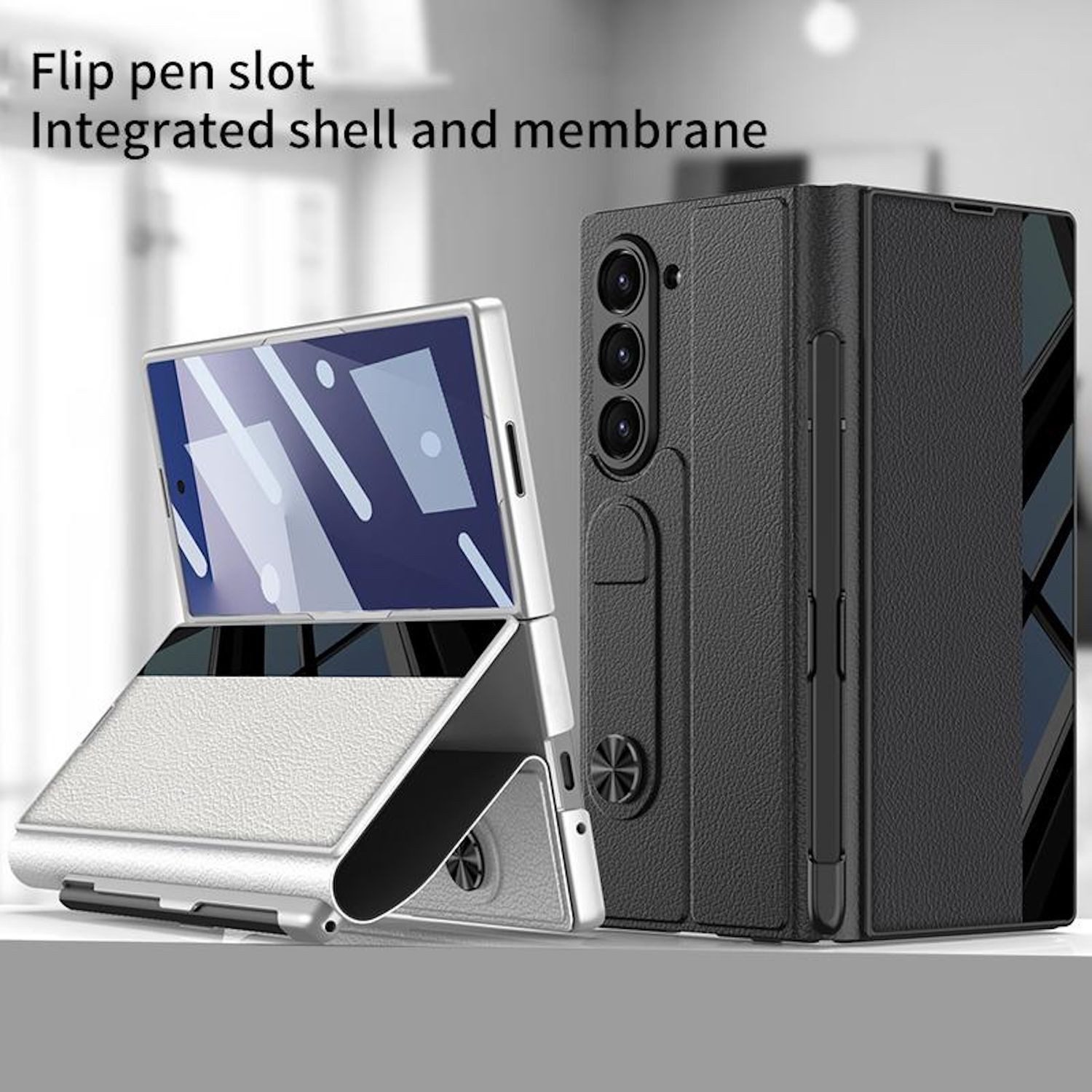 Wigento Handyhülle Für Samsung Galaxy Z Fold7 Integrierte Flip Hülle Stifthalter Silber, Flip Hülle mit Stifthalter und Standfunktion