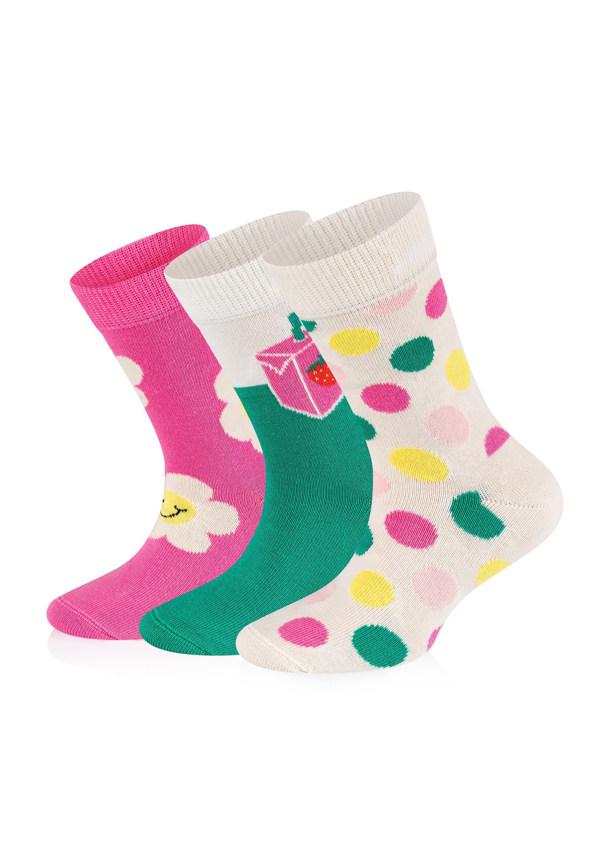 Socks Happy Kids 3-Pack Sock Baumwolle nachhaltiger Smiley aus Basicsocken Daisy Daisy