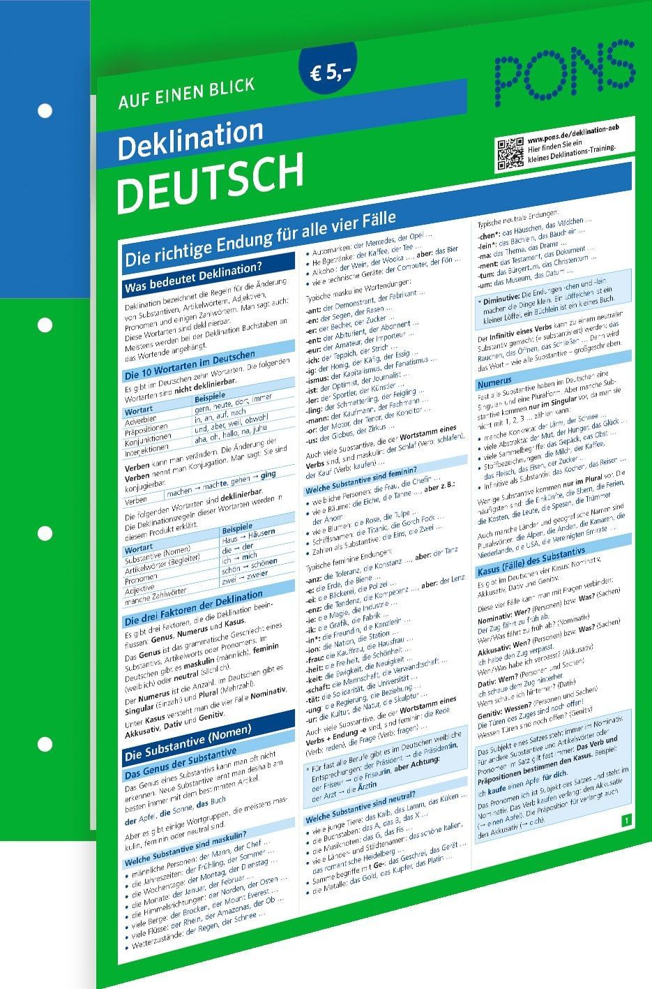 PONS Deklination Deutsch auf einen Blick / diverse, Die richtige Endung für alle vier Fälle
