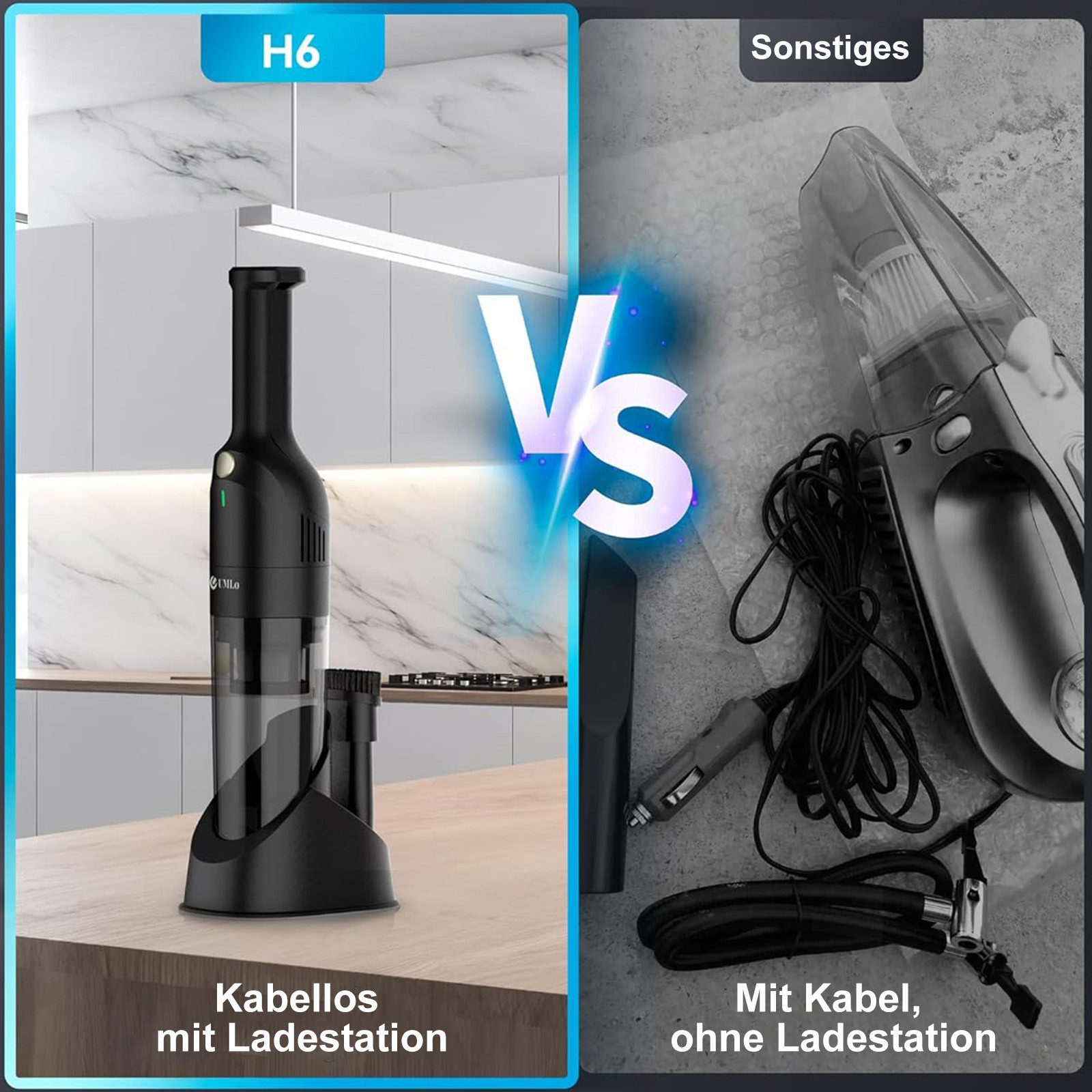 VacniQ Akku-Handstaubsauger, Autostaubsauger, Wiederaufladbarer Autostaubsauger, kabelloses Design, leistungsstarker tragbarer Handstaubsauger
