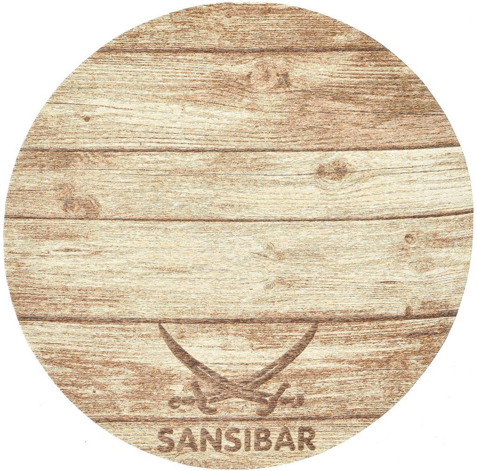 Teppich Keitum 009, Sansibar, rund, Höhe: 3 mm, Flachgewebe, Motiv  Holzdielen & gekreuzte Säbel