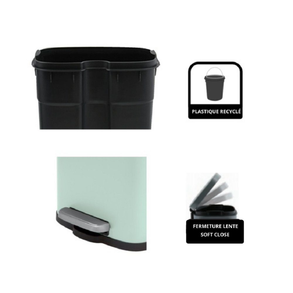 spirella Kosmetikeimer AKIRA, Treteimer mit Softclose-Absenkautomatik, herausnehmbarem Inneneimer, Anti-Fingerprint-Beschichtung, 5L, ice grün
