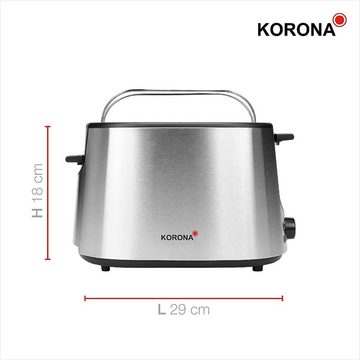 KORONA Toaster 21255, 2 kurze Schlitze, 1000,00 W, schwarz / silber, aus Edelstahl, Brötchenaufsatz, Krümelschublade