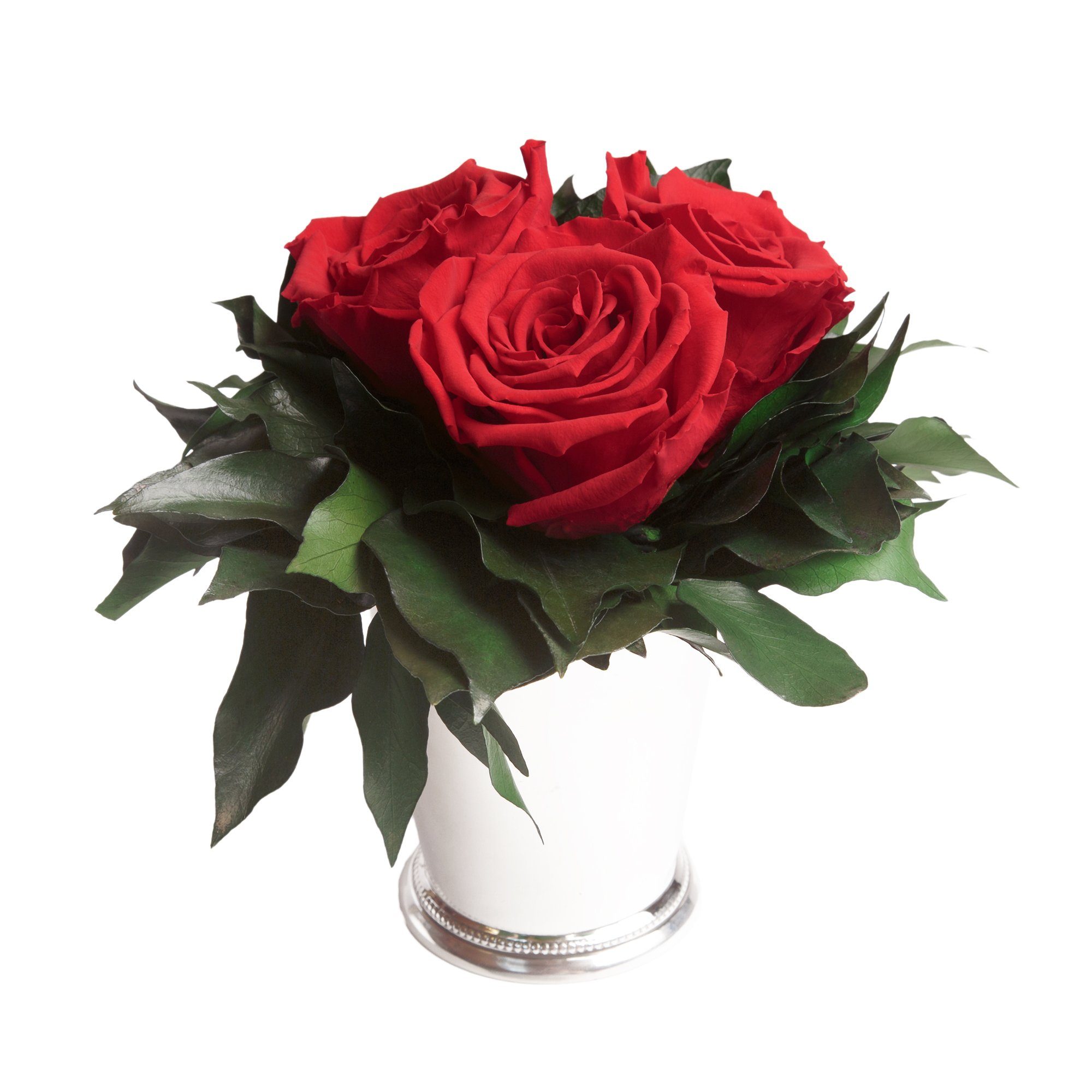 Kunstorchidee 3 Infinity Rosen bis zu Rose cm, Höhe SCHULZ Heidelberg, Wohnzimmer haltbar Vase Rot Blumenstrauß Rose, Jahre silberfarbene ROSEMARIE 3 15 Deko