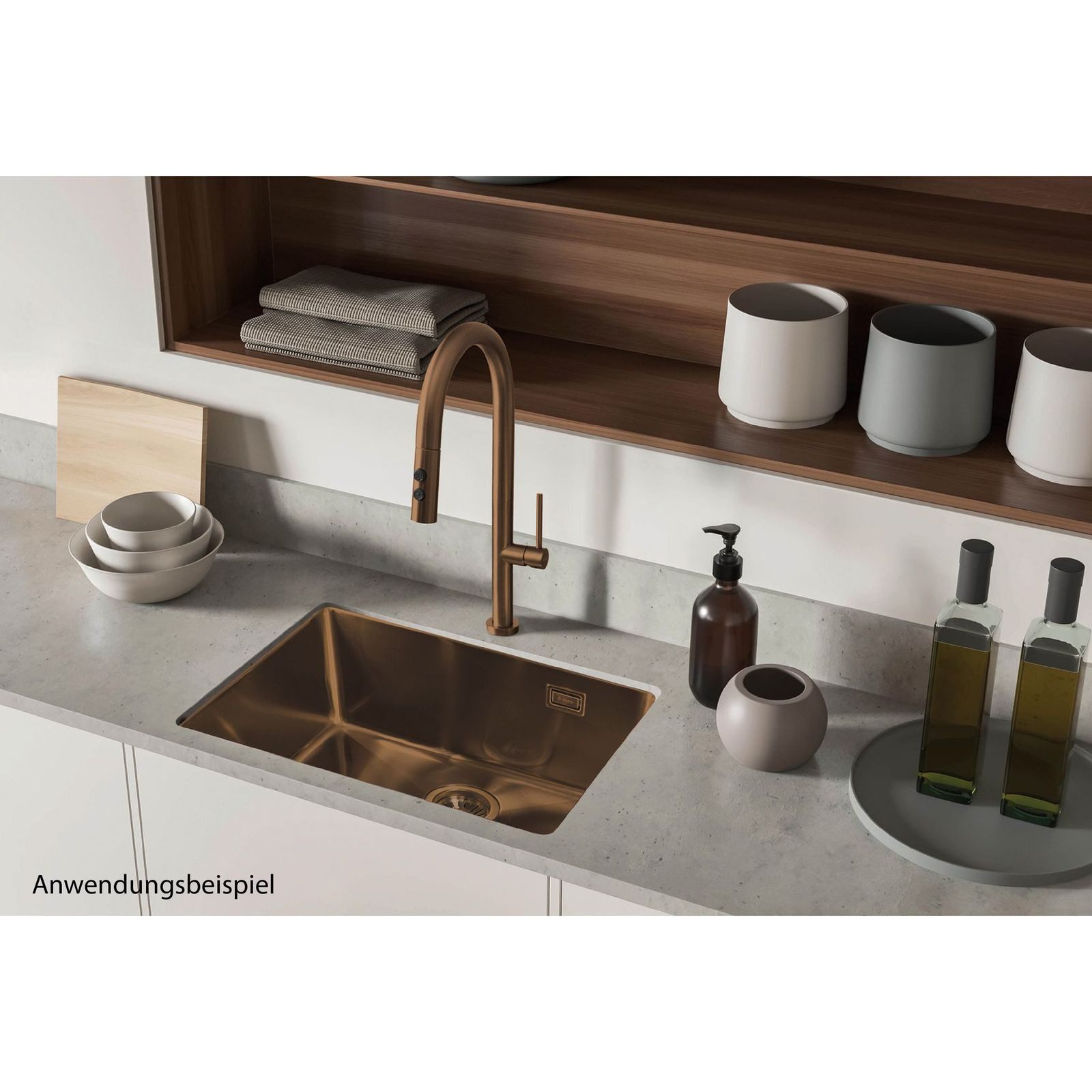 Deante Edelstahlspüle Einbauspülbecken Bronzefarben eckig 55 cm Edelstahl mit Siphon, 50.5/55 cm, (Komplett-Set)