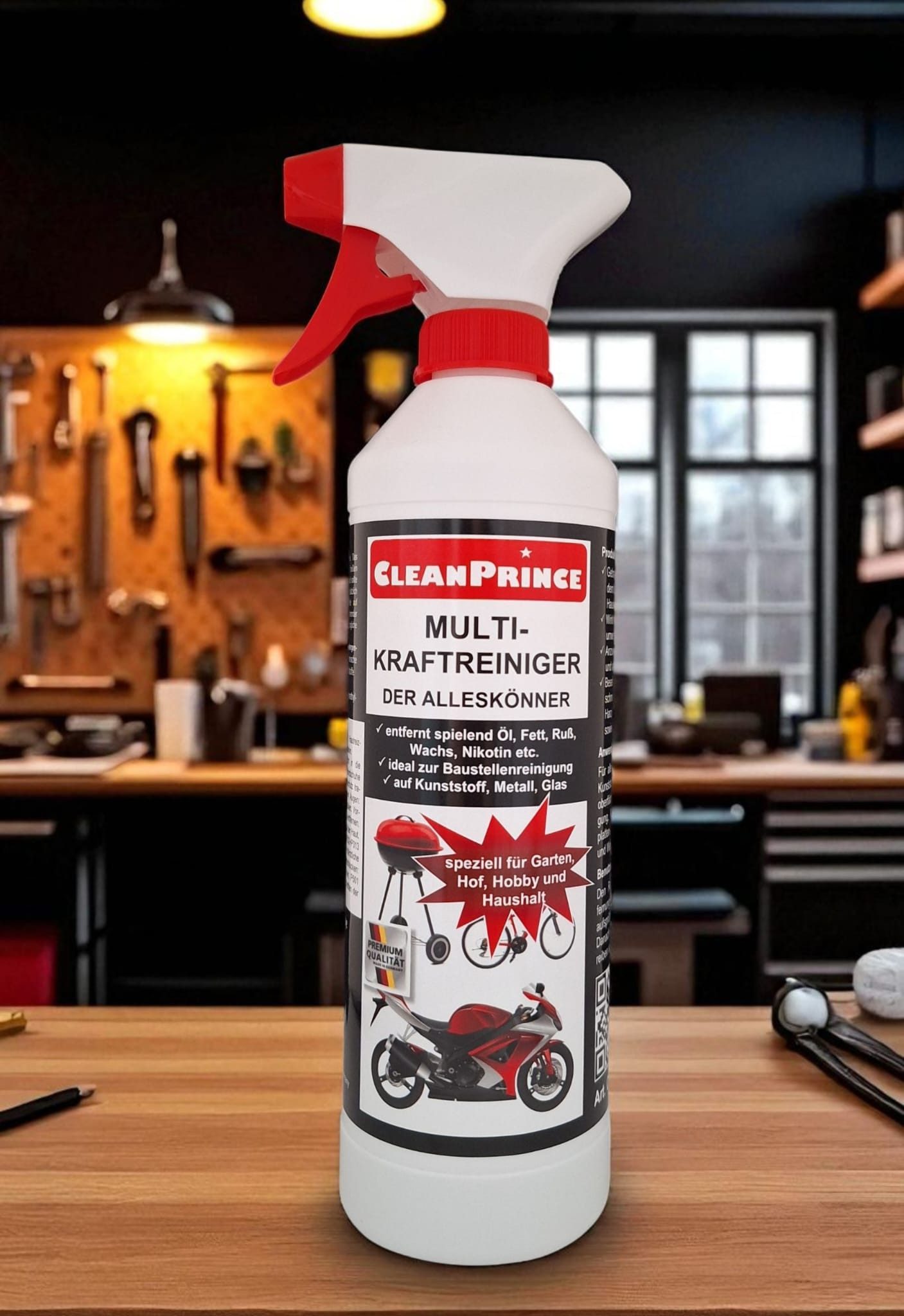 CleanPrince Multi - Kraft - Reiniger, Motorrad Werkstatt Fahrrad Haushalt Zweiradreiniger (löst Fett, Öl, Ruß, Harz, Nikotin)