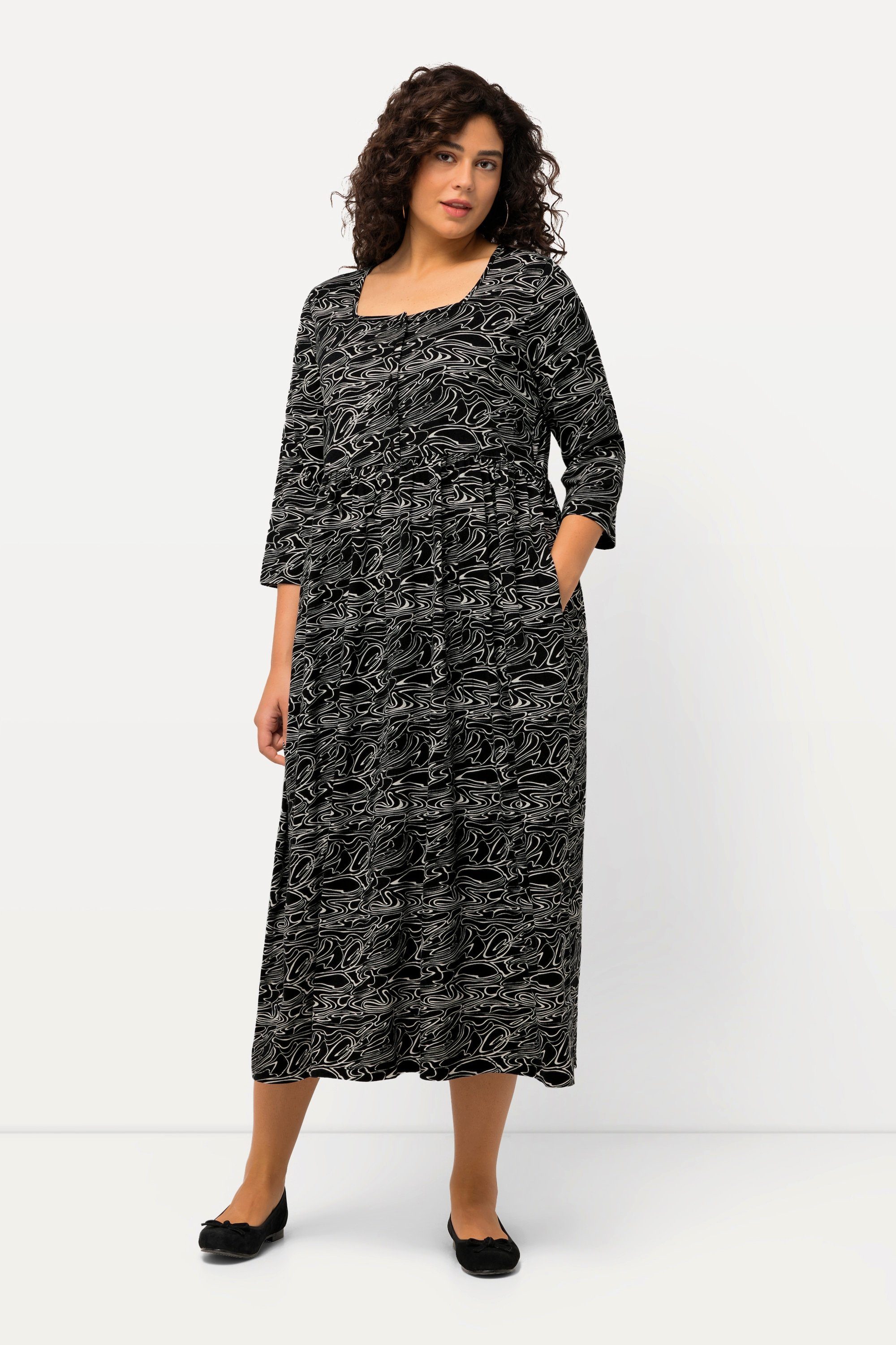Ulla Popken Maxikleid Jerseykleid Wellen A-Linie günstig online kaufen