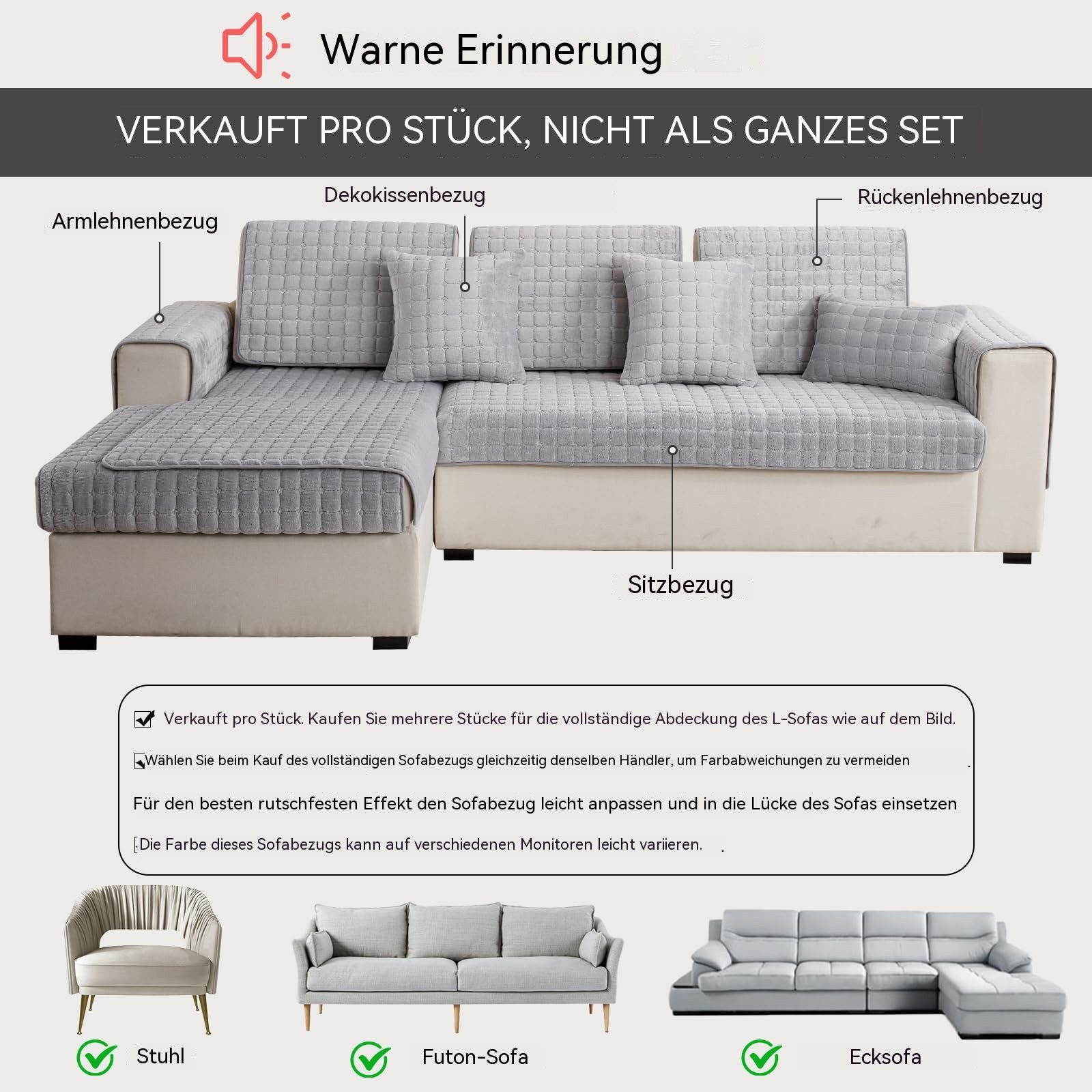 Diwzbyn Sofaschoner Sofa Überzug, Weiche Flanell Sofa Sitzkissenbezug, Sofaschoner, rutschfest, Sofabezug 1 2 3 4 Sitzer Couch überzug für Wohnzimmer