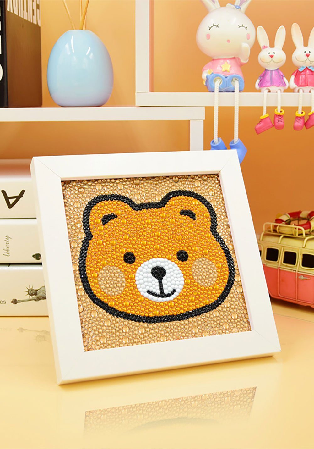 Vivi Idee Gemälde 5D DIY Diamant Painting Set mit Bilderrahmen, DW06 Teddybär, Geschenk für Kinder
