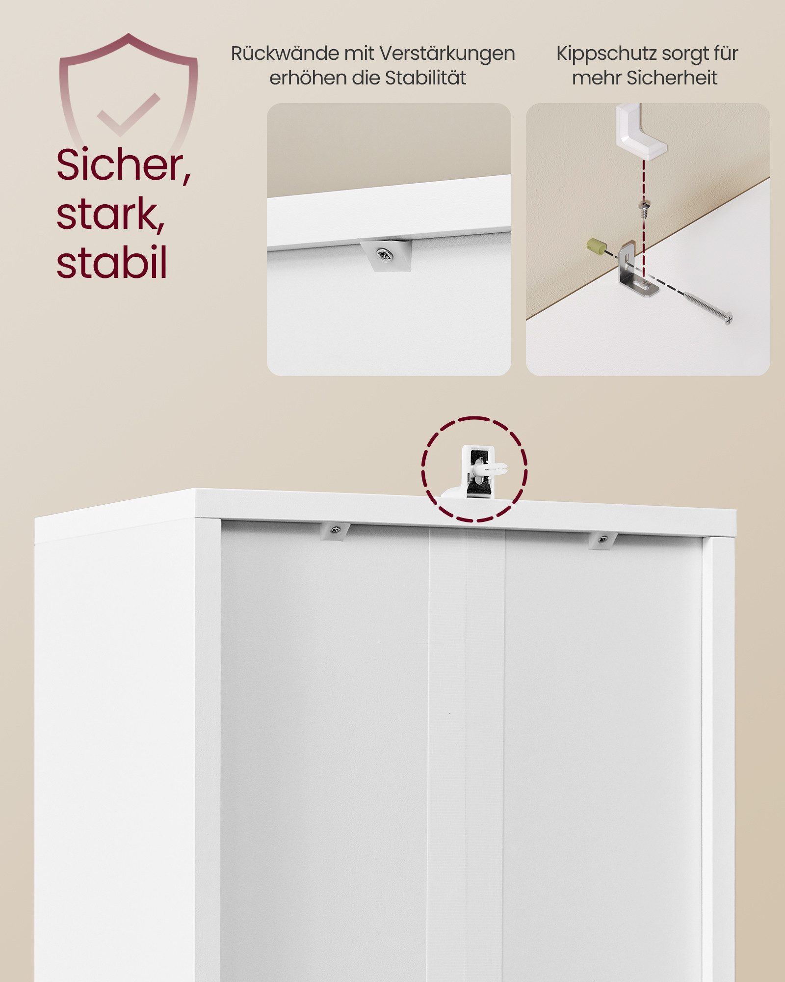 VASAGLE Bücherregal Standregal mit Tür, für Wohnzimmer, Homeoffice, Esszimmer, 31,8 x 24 x 145,9 cm, für Wohnzimmer, Homeoffice, hohes Regal, mit Tür – Bild 4 von 5