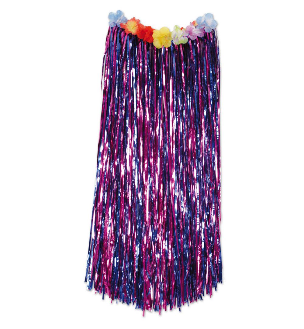 Fries Hawaii-Kostüm Hula Rock Hawaii Lametta Rock 80 cm Länge mit Blumen Karneval Party