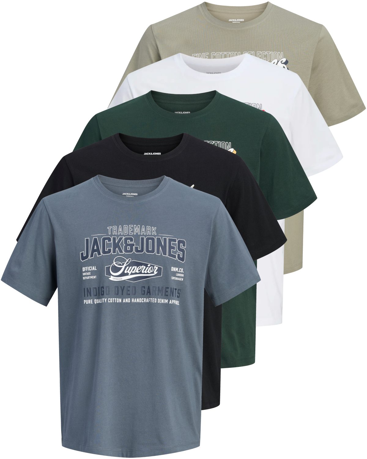 Jack & Jones Print-Shirt Bedrucktes T-Shirt aus Baumwolle (5er-Pack)