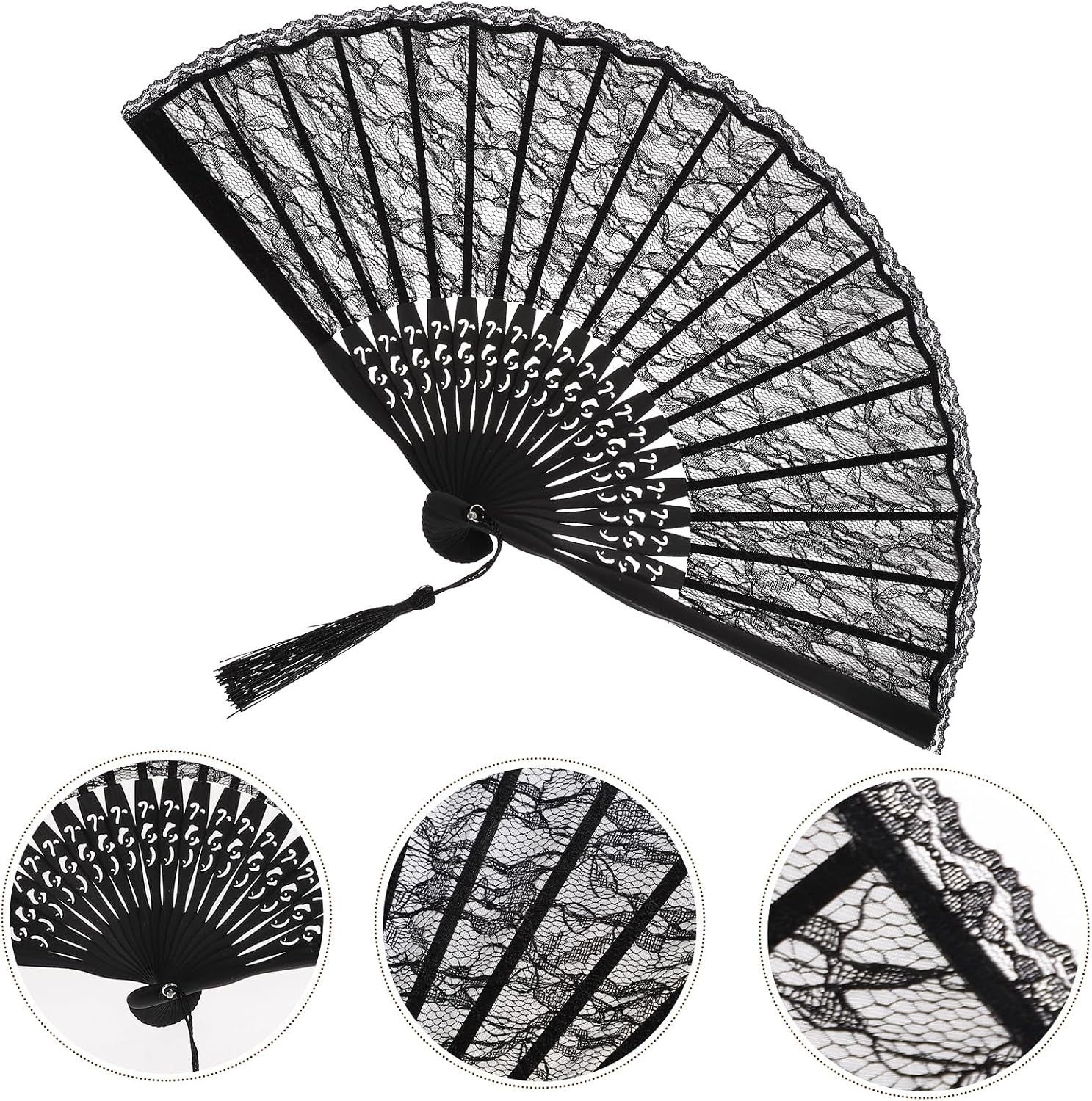 FOUORTUNATE-BEE Handfächer Vintage Spitzenfächer für Hochzeit, Party und Dekoration, Eleganter Spitzen-Fächer als Deko und Geschenk