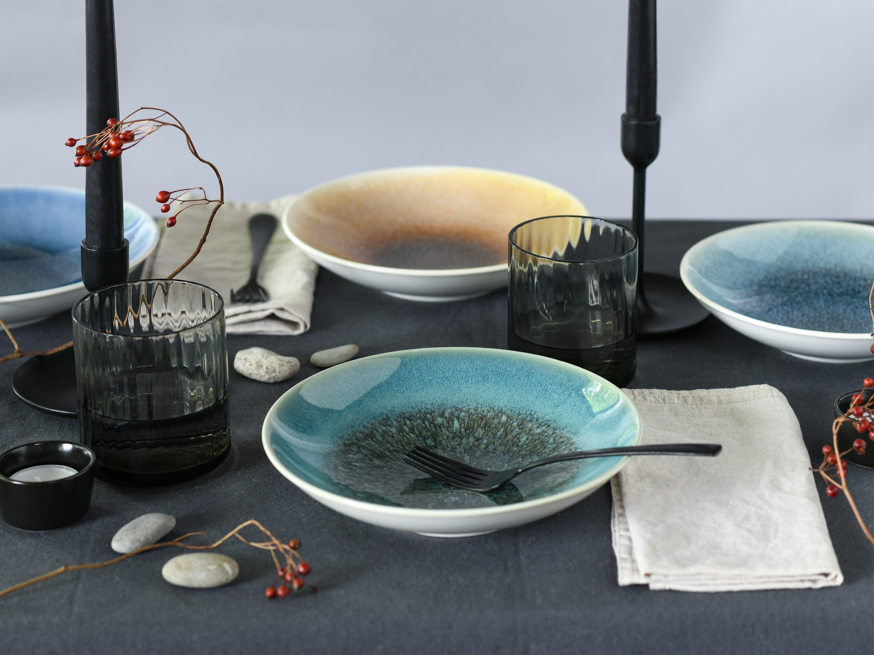 CreaTable Schüssel Caldera Mix, Poke Bowl, 4-tlg., Steinzeug, (Set, 4-tlg), Moderne Coupeform, Reaktivglasur