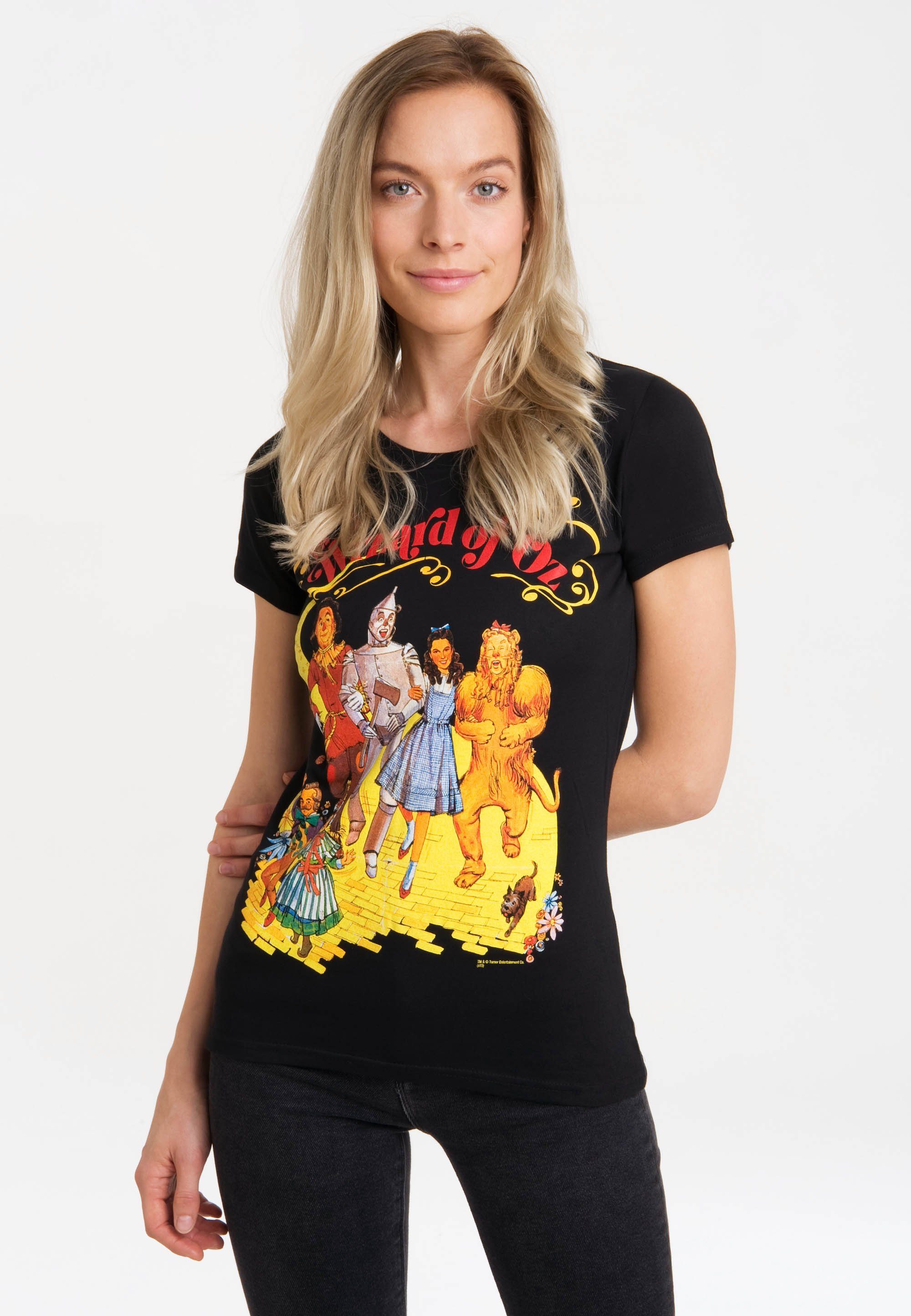 Oz von LOGOSHIRT Zauberer Yellow - Retro-Print tollem T-Shirt Brick Der Road mit
