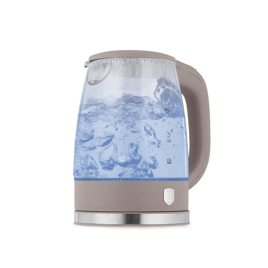 BerlingerHaus Wasserkocher Mattes Taupe, 1,7 l, 2200 W, Hochwertiges Borosilikatglas
