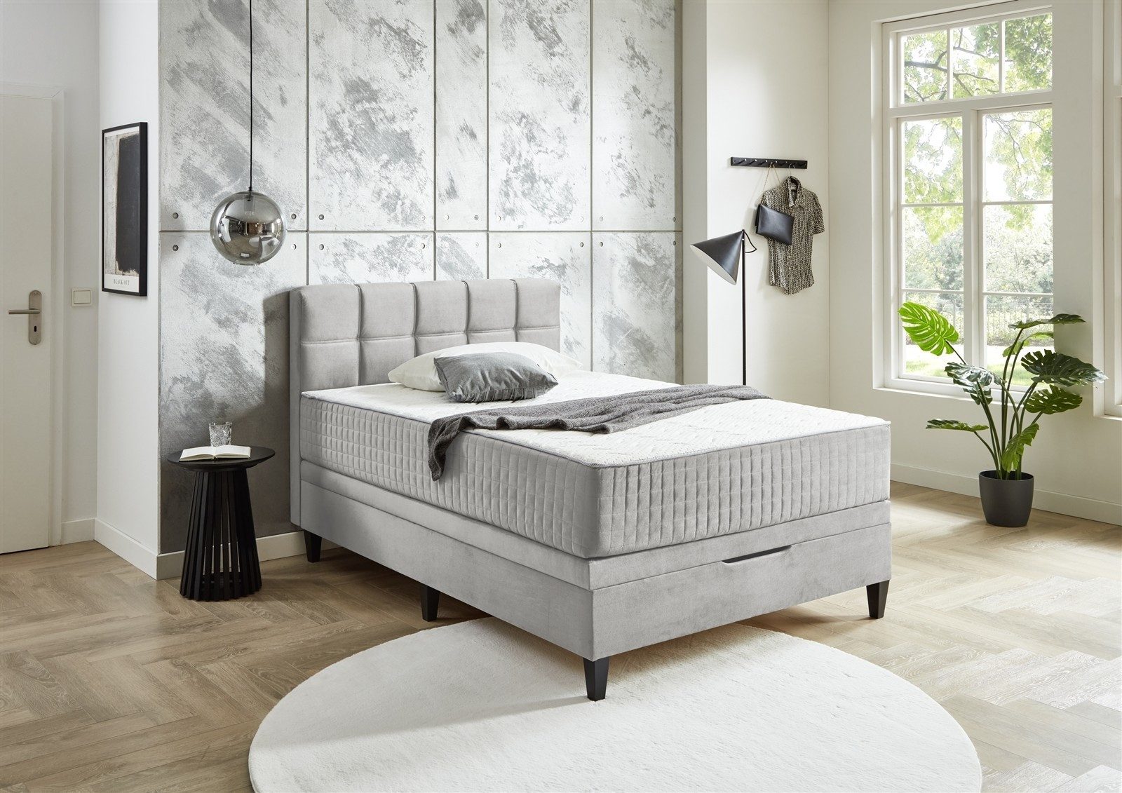 möbelando Boxspringbett TraumZeit, inkl. wendbare 7 Zonen TTFK Matratze & Topper - 140x200 cm hellgrau