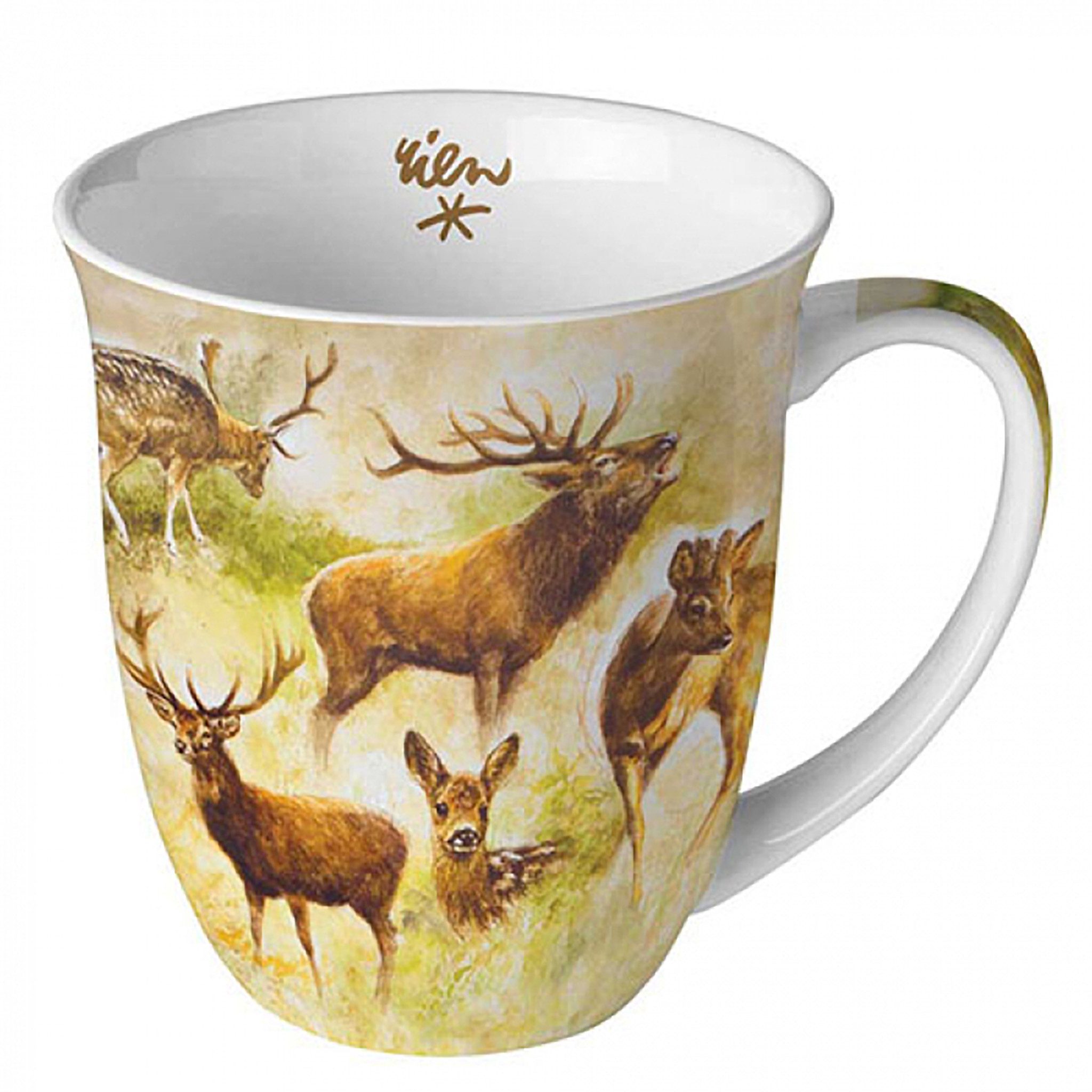 Ambiente Luxury Paper Products Tasse, Keramik, Tasse 10cm Porzellan mit Hirsch & Reh Waldtiere Motiv Braun / Beige
