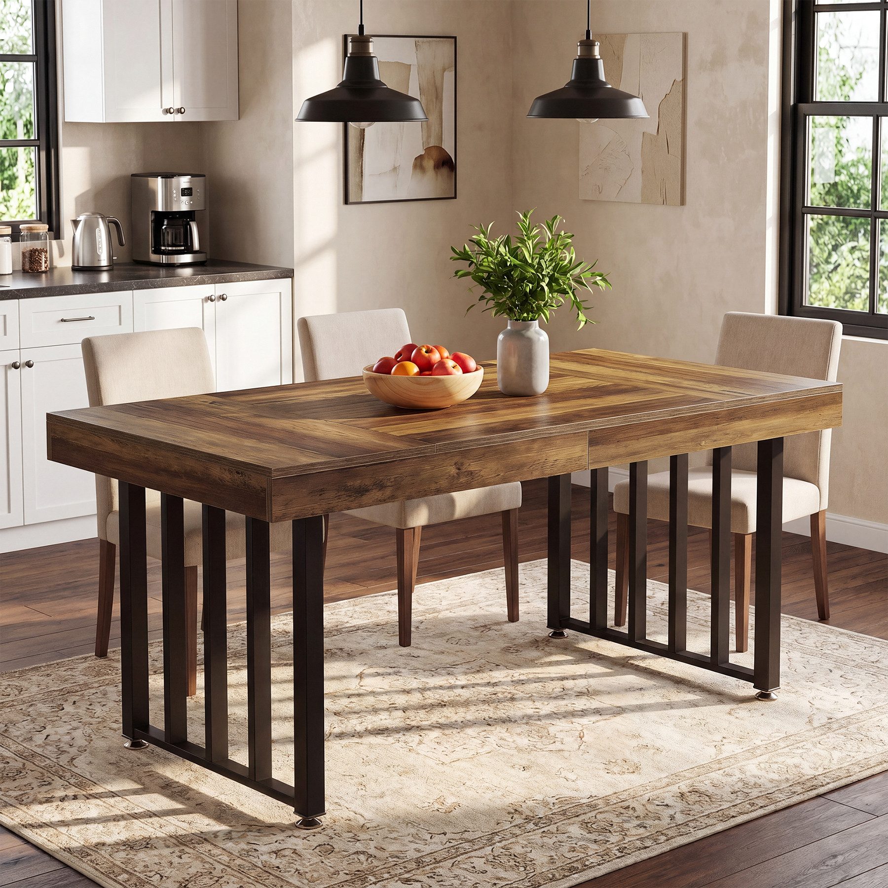 Tribesigns Esstisch 140 x70 cm für 4 Personen, rechteckiger Küchentisch im Landhausstil (140 x 70 x 75 cm), mit robusten Metallbeinen, für Zuhause, Esszimmer und kleine Räume