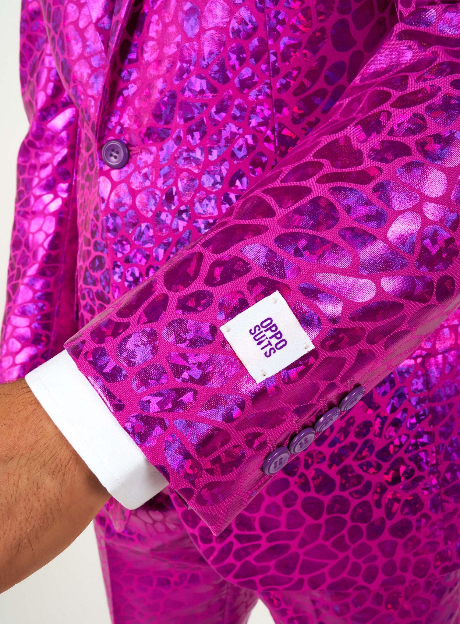 Opposuits Partyanzug Peppy Pink Anzug, Ein ganz seltenes Exemplar: die pink-metallische Disco-Echse!